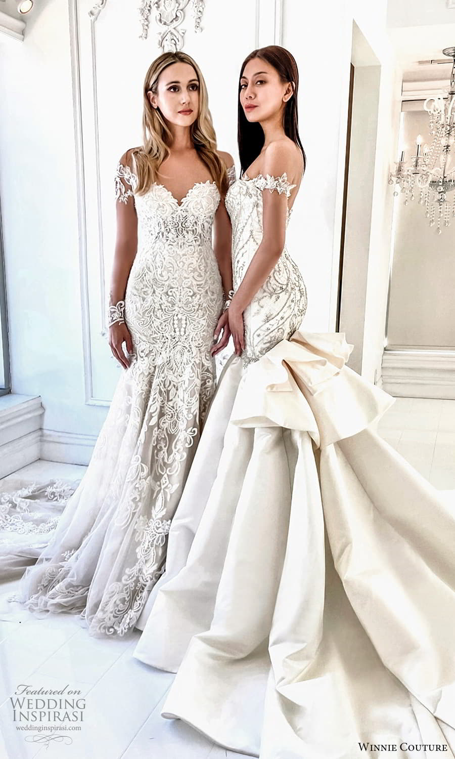 winnie couture 2022 bridal illusion long sleeve v sweetheart neckline romantic lace sheath a line ball gown wedding dress chapel train (43) mv