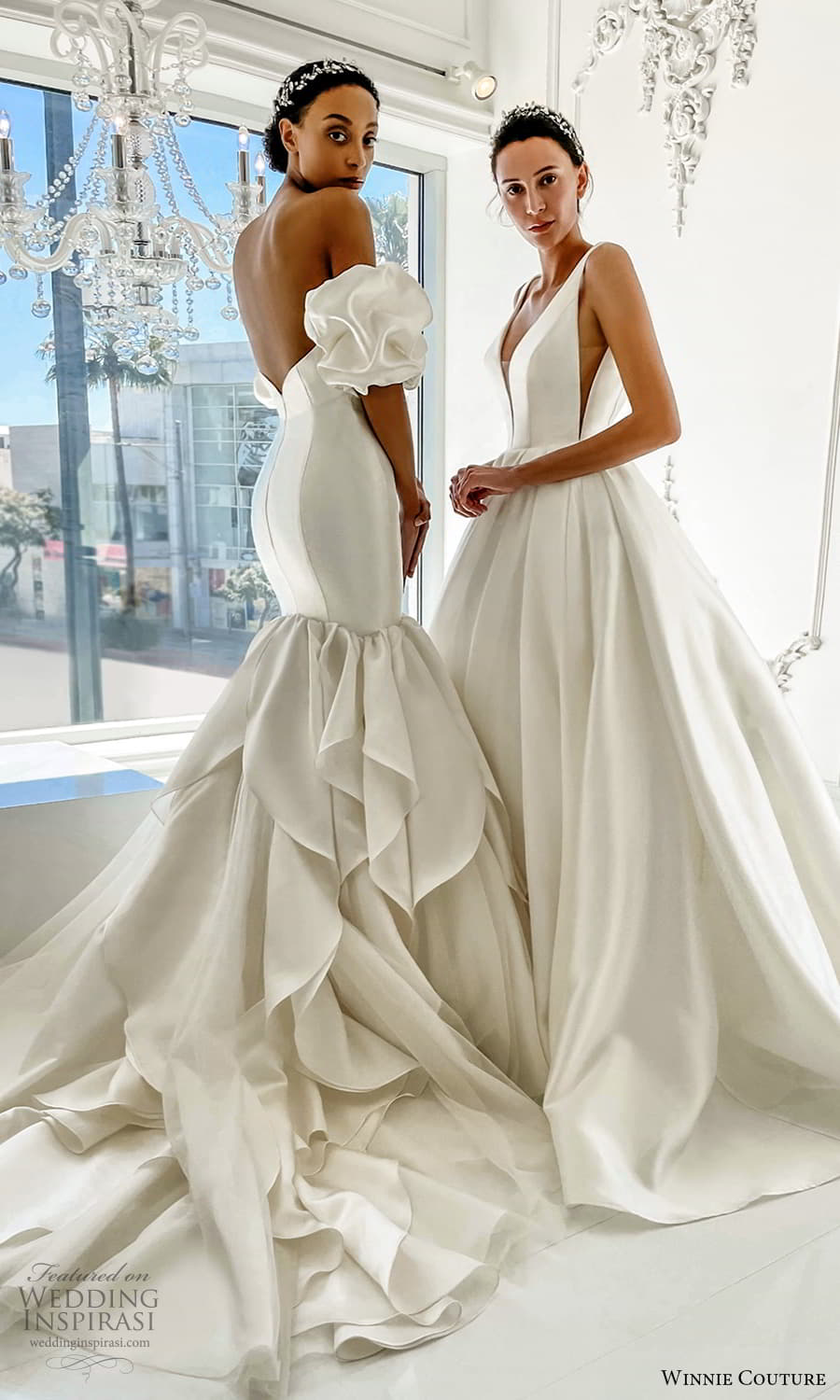 winnie couture 2022 bridal sleeveless strapless v sweetheart neckline clean minimalist fit flare a line ball gown wedding dress chapel train (1) mv