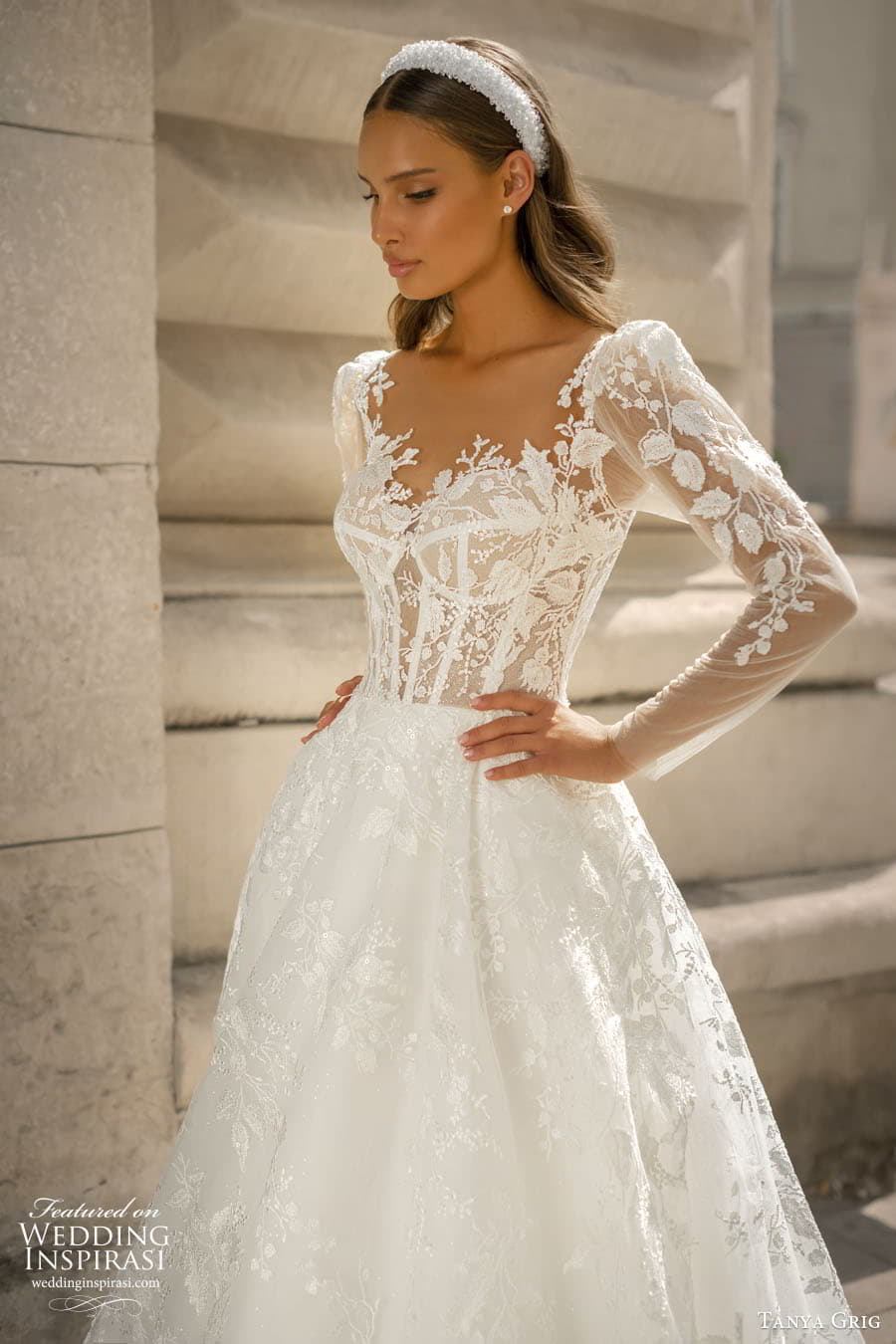 tanya grig 2023 bridal illusion long sleeve sweetheart v neckline a line ball gown sheath wedding dress chapel train anastasia 3 tanya grig 2023 bridal illusion long sleeve sweetheart v neckline a line ball gown sheath wedding dress chapel train anastasia 3