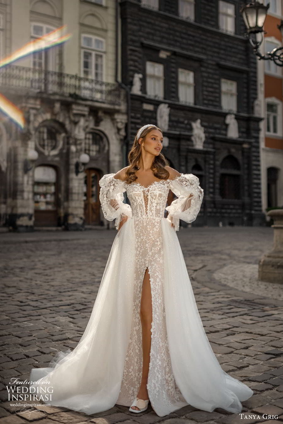 tanya grig 2023 bridal illusion long sleeve sweetheart v neckline a line ball gown sheath wedding dress chapel train angèlica 4