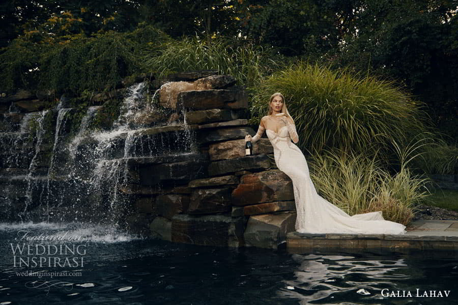 galia lahav fall 2023 couture bridal strapless long sleeve sweetheart neckline sheath a line ball gown wedding dress chapel train monroe1