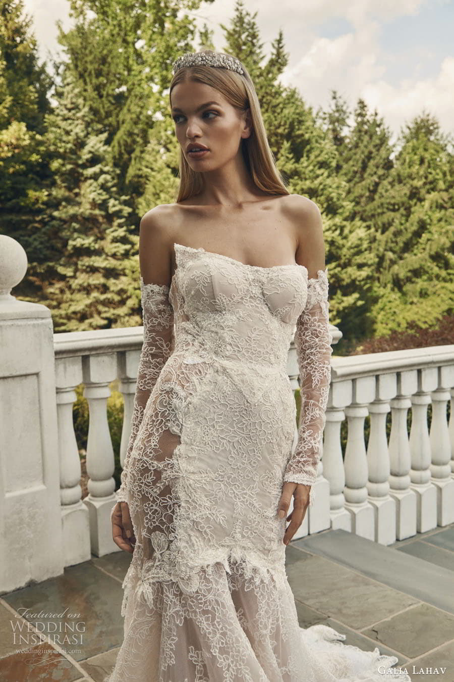 galia lahav fall 2023 couture bridal strapless long sleeve sweetheart neckline sheath a line ball gown wedding dress chapel train scarlett5