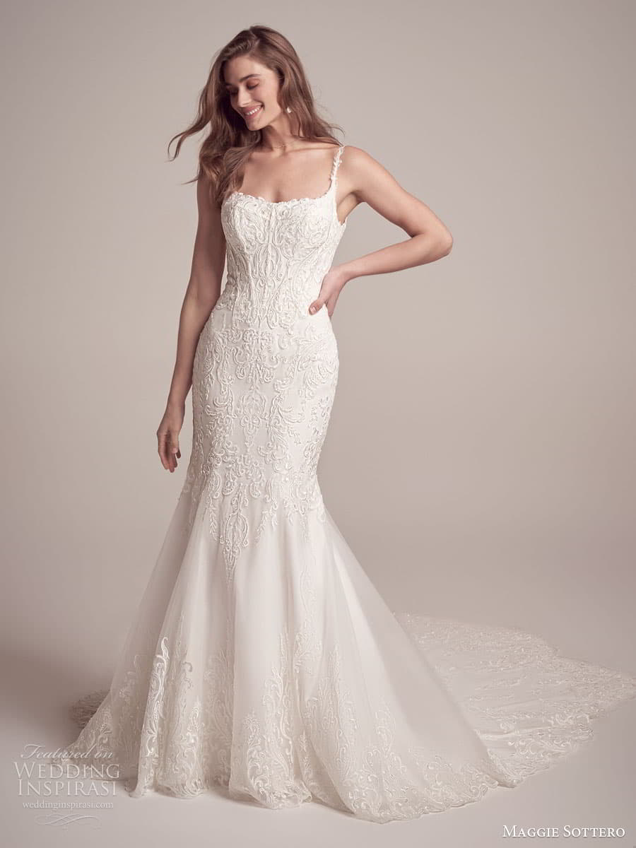 maggie sottero fall 2022 bridal sweetheart v neckline norelle fit and flare wedding dress chapel train t963b02 5 iv