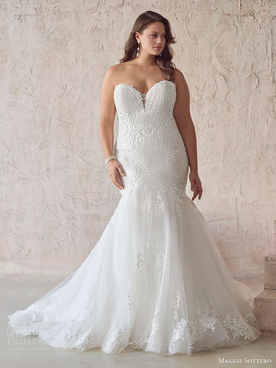 maggie sottero fall 2022 bridal sweetheart v neckline toccara fit and flare wedding dress chapel train s974 7 iv