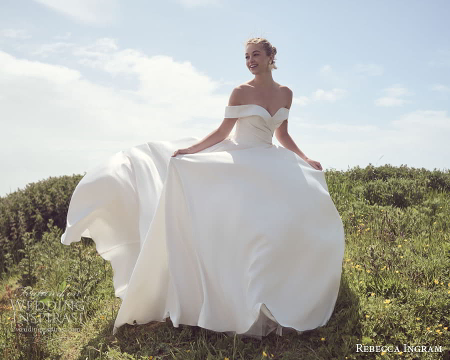rebecca ingram spring 2023 bridal off shoulder neckline kiki ballgown wedding dress chapel train 1mv rebecca ingram spring 2023 bridal off shoulder neckline kiki ballgown wedding dress chapel train 1mv