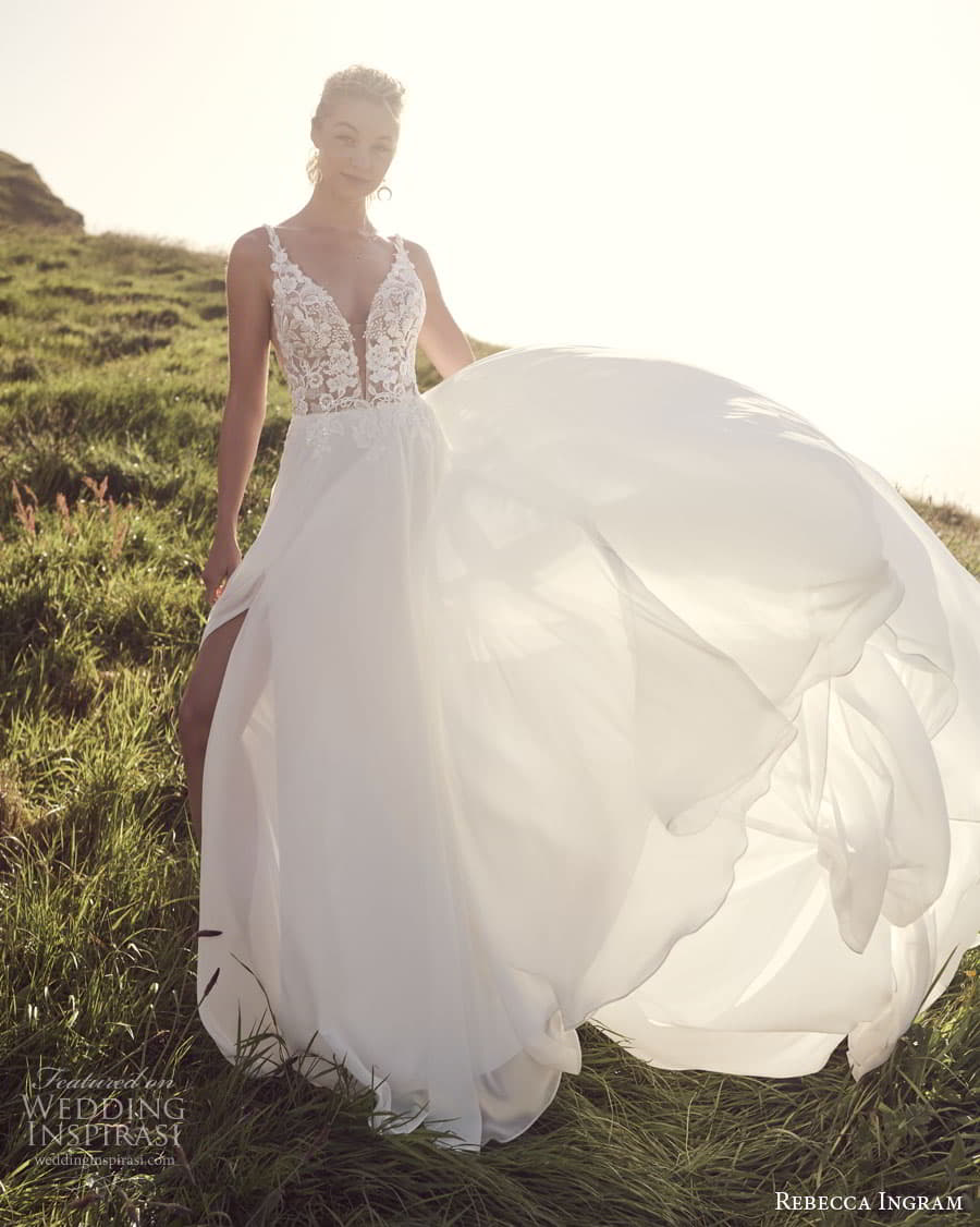 rebecca ingram spring 2023 bridal sleeveless v neckline tierney a line wedding dress chapel train mv (2) rebecca ingram spring 2023 bridal sleeveless v neckline tierney a line wedding dress chapel train mv (2)