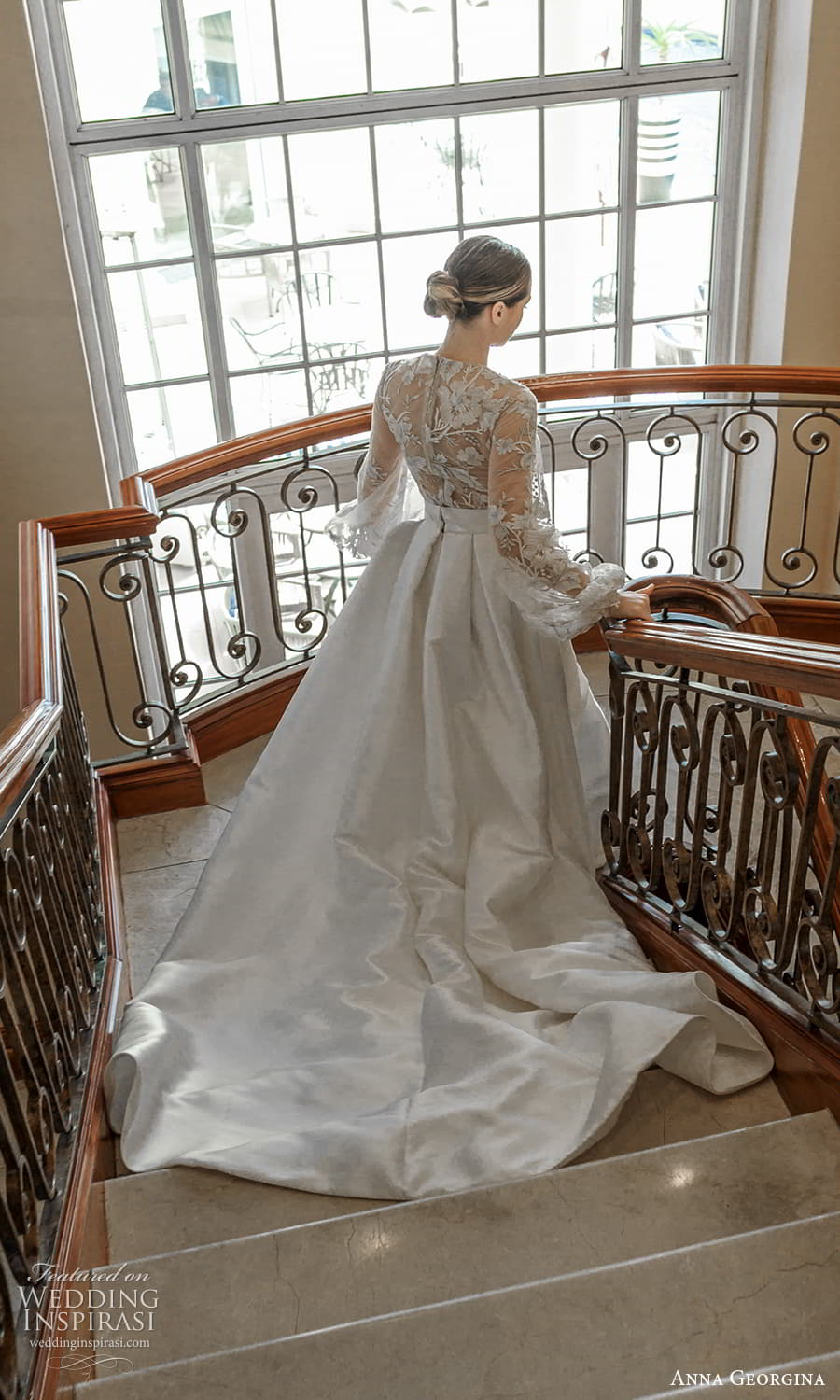 anna georgina 2023 bridal long puff sleeve plunging illusion v neckline sheer bodice clean skirt a line wedding dress chapel train (1) bv anna georgina 2023 bridal long puff sleeve plunging illusion v neckline sheer bodice clean skirt a line wedding dress chapel train (1) bv