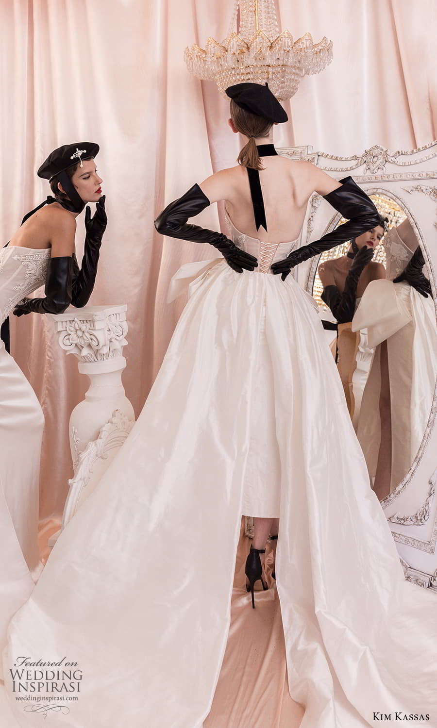 kim kassas fall 2023 bridal strapless straight across neckline corset bodice a line wedding dress chapel train (4) bv