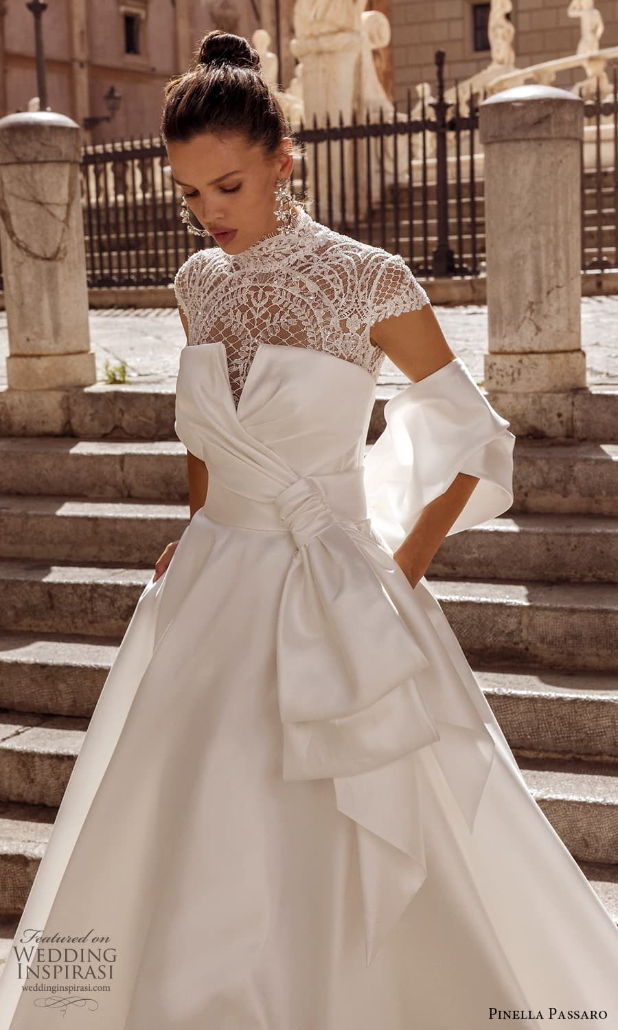 pinella passaro 2023 bridal sleeveless puff sleeves high sweetheart v neckline lace sheath a line wedding dress chapel train 02 