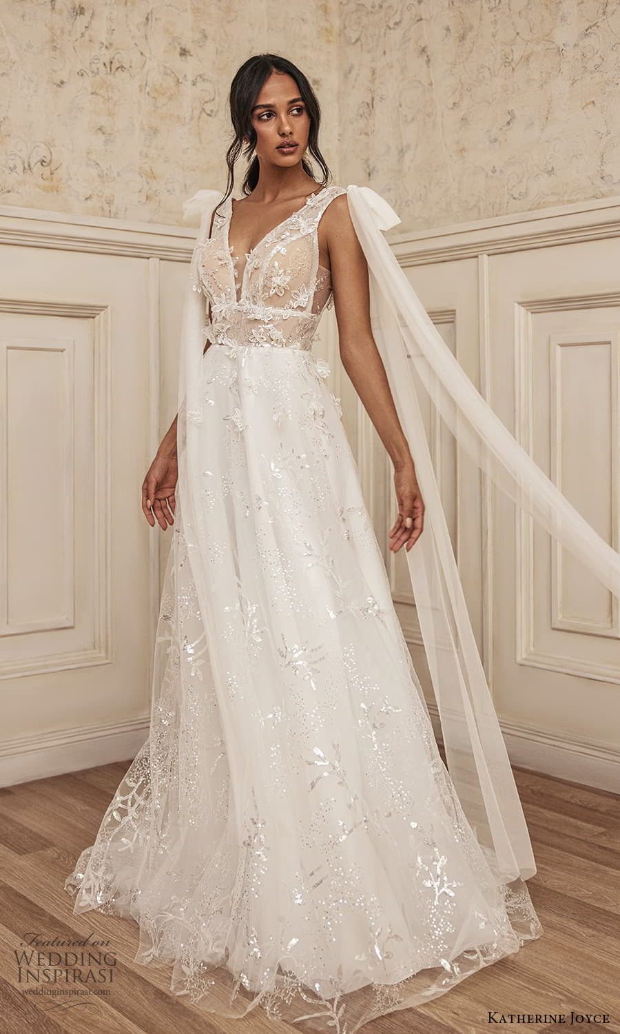 katherine joyce 2023 bridal sleeveless straps plunging necklnie heavilly embellished bodice a line ball gown wedding dress chapel train (4) mv