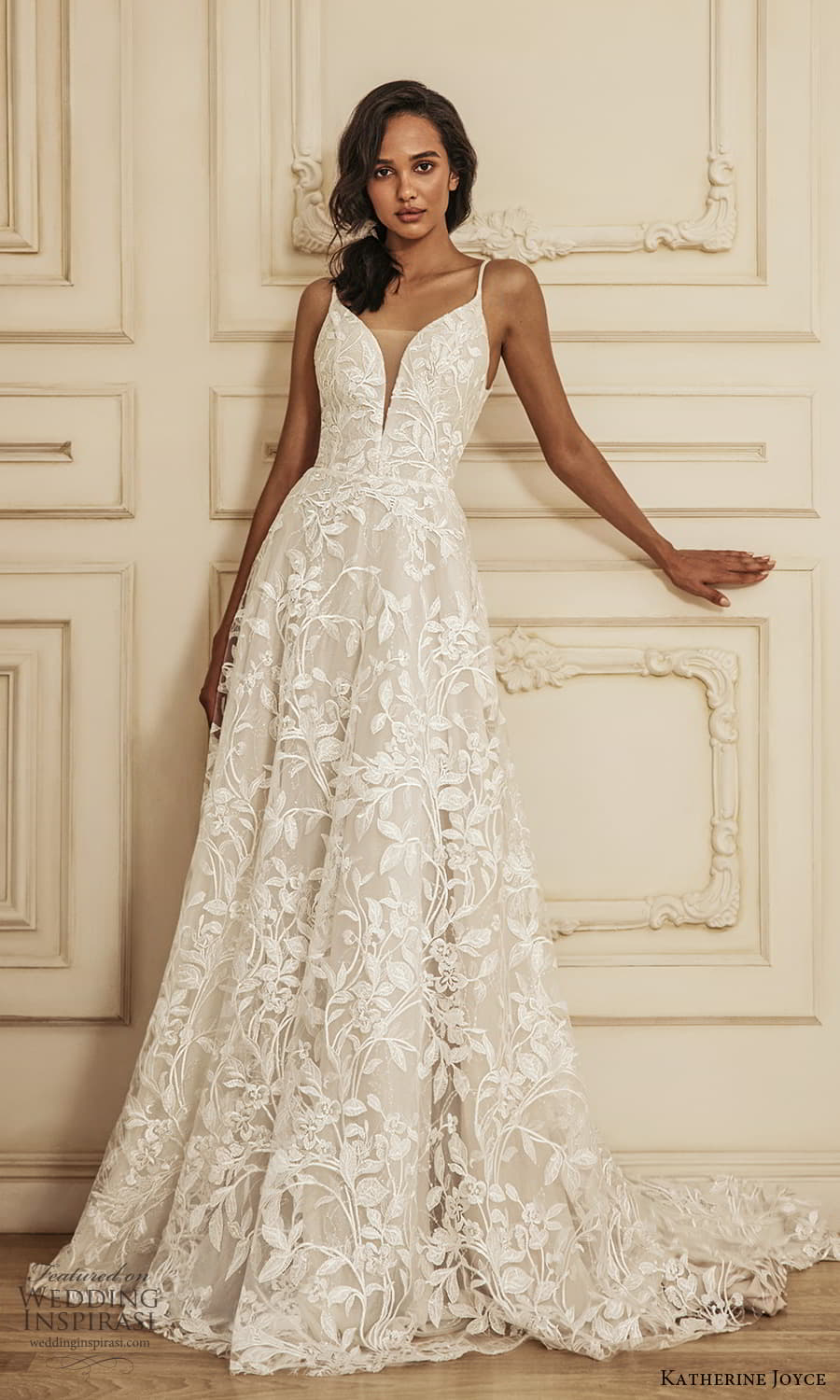 katherine joyce 2023 bridal sleeveless straps plunging sweetheart neckline embellished a line ball gown wedding dress chapel train (11) mv