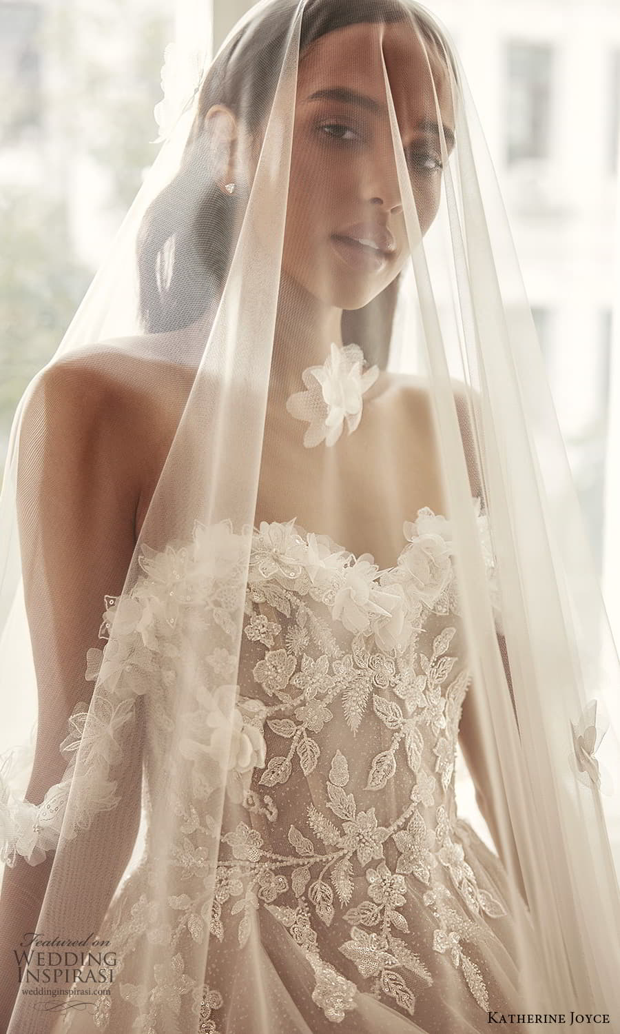 katherine joyce 2023 bridal strapless sweetheart neckline heavily embellished bodice a line ball gown wedding dress chapel train veil (12) zv