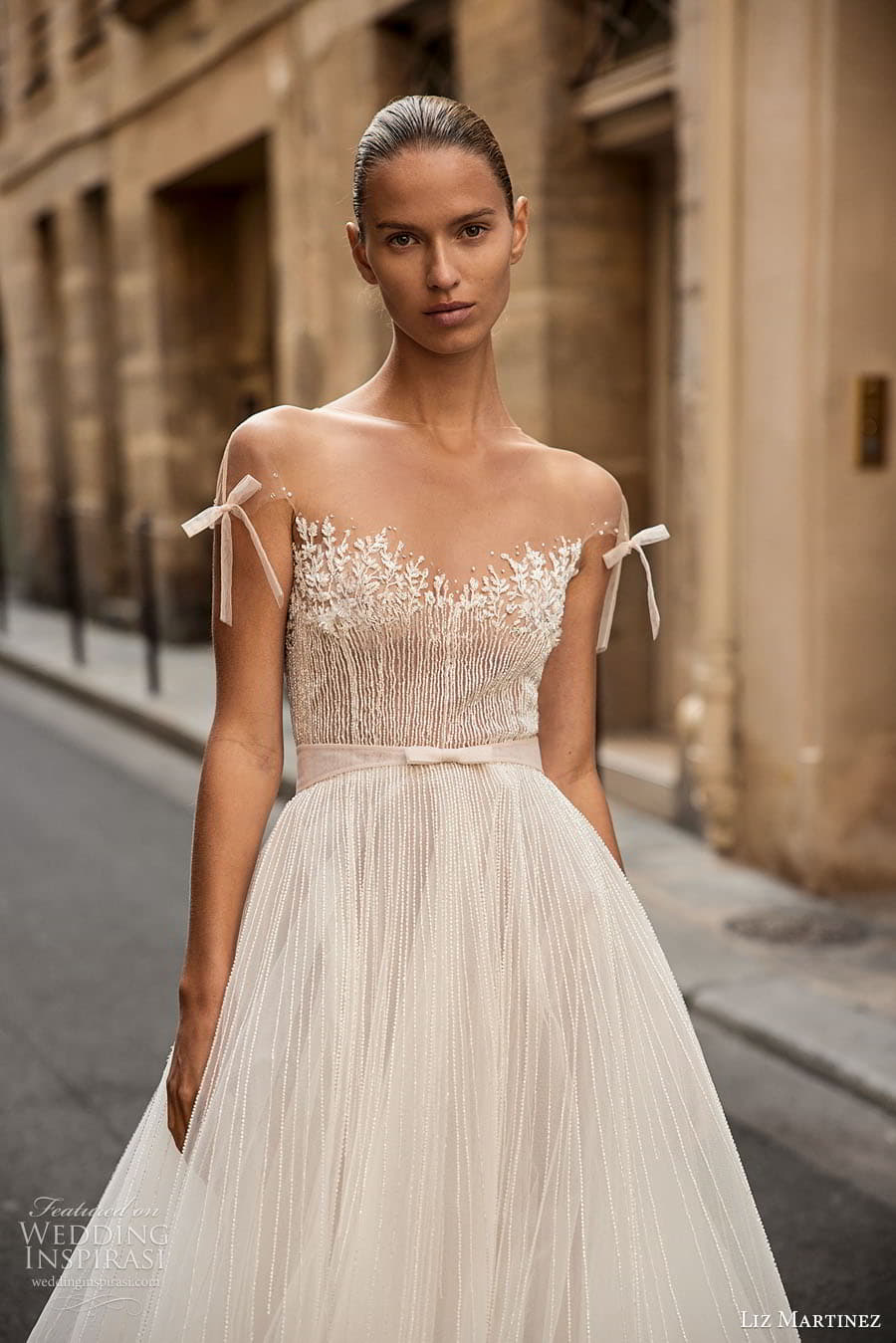 liz martinez fall 2023 bridal strapless sleeveless sweetheart neckline embellished a line ball gown wedding dress chapel train liza 2