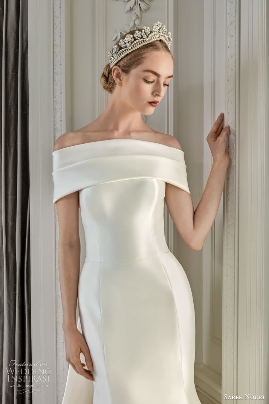sareh nouri fall 2023 bridal sleeveless off shoulder strap sweetheart straight neckline fit flare a line ball gown wedding dress chapel train agrigento c sareh nouri fall 2023 bridal sleeveless off shoulder strap sweetheart straight neckline fit flare a line ball gown wedding dress chapel train agrigento c