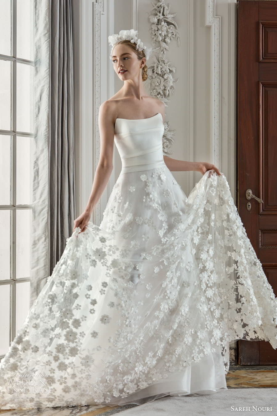 sareh nouri fall 2023 bridal sleeveless off shoulder strap sweetheart straight neckline fit flare a line ball gown wedding dress chapel train catana c3 sareh nouri fall 2023 bridal sleeveless off shoulder strap sweetheart straight neckline fit flare a line ball gown wedding dress chapel train catana c3
