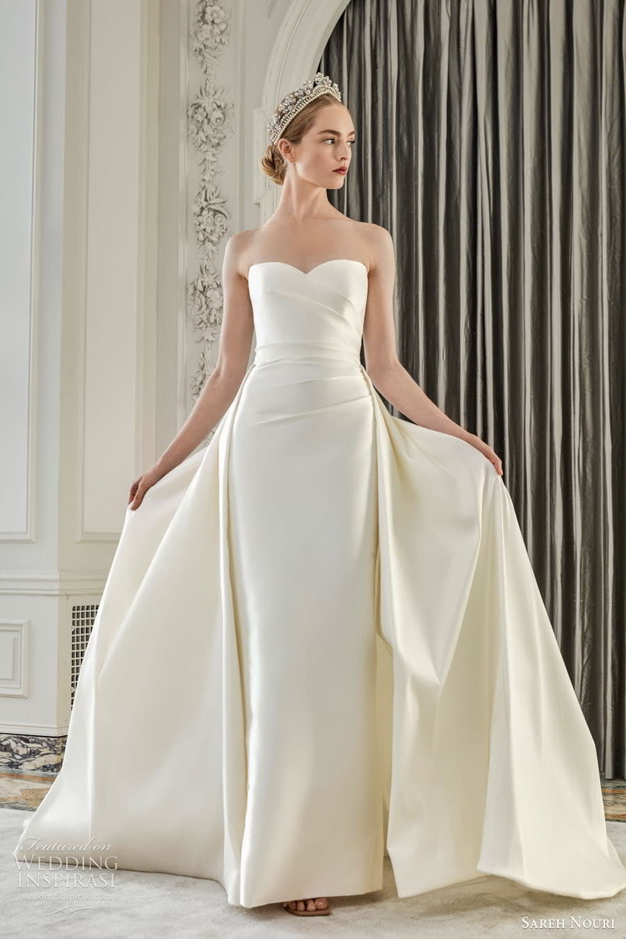 sareh nouri fall 2023 bridal sleeveless off shoulder strap sweetheart straight neckline fit flare a line ball gown wedding dress chapel train palermo3