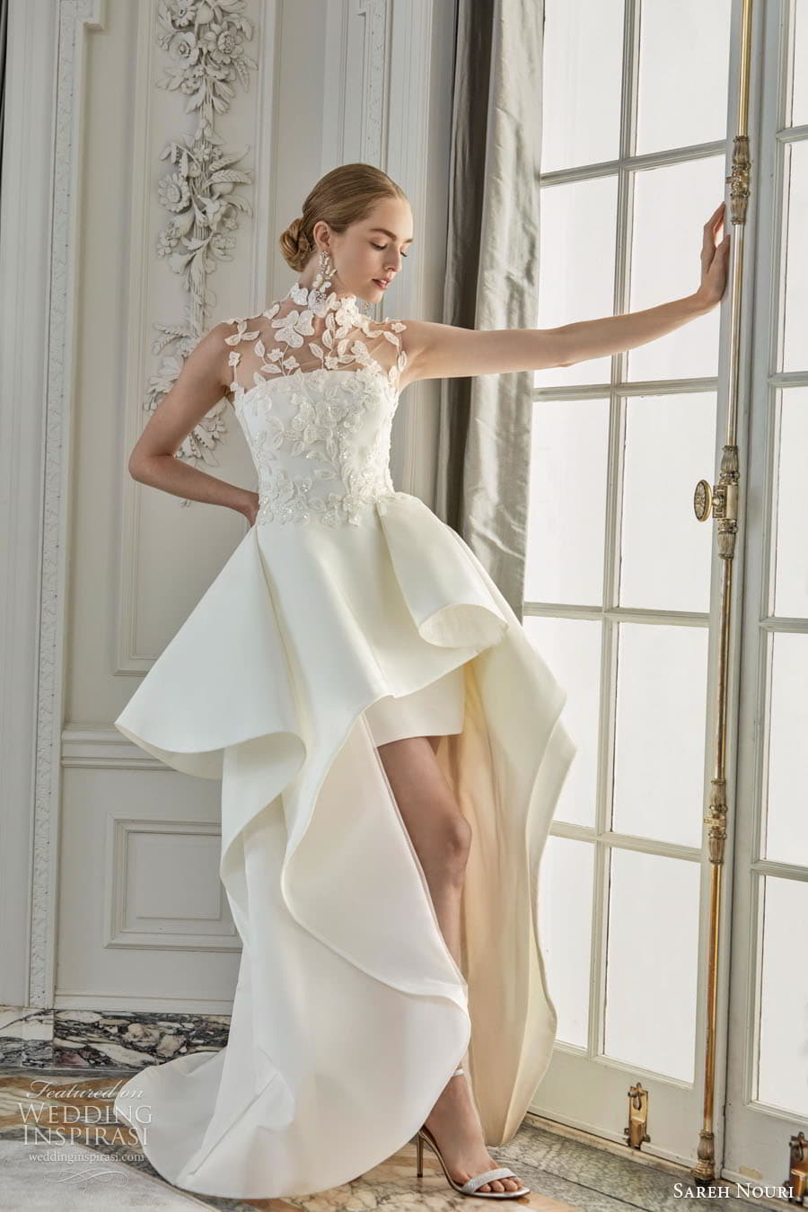 sareh nouri fall 2023 bridal sleeveless off shoulder strap sweetheart straight neckline fit flare a line ball gown wedding dress chapel train roma2