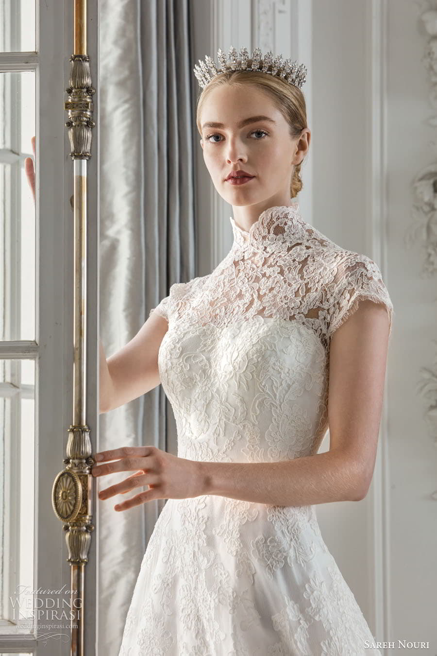 sareh nouri fall 2023 bridal sleeveless off shoulder strap sweetheart straight neckline fit flare a line ball gown wedding dress chapel train savoca c