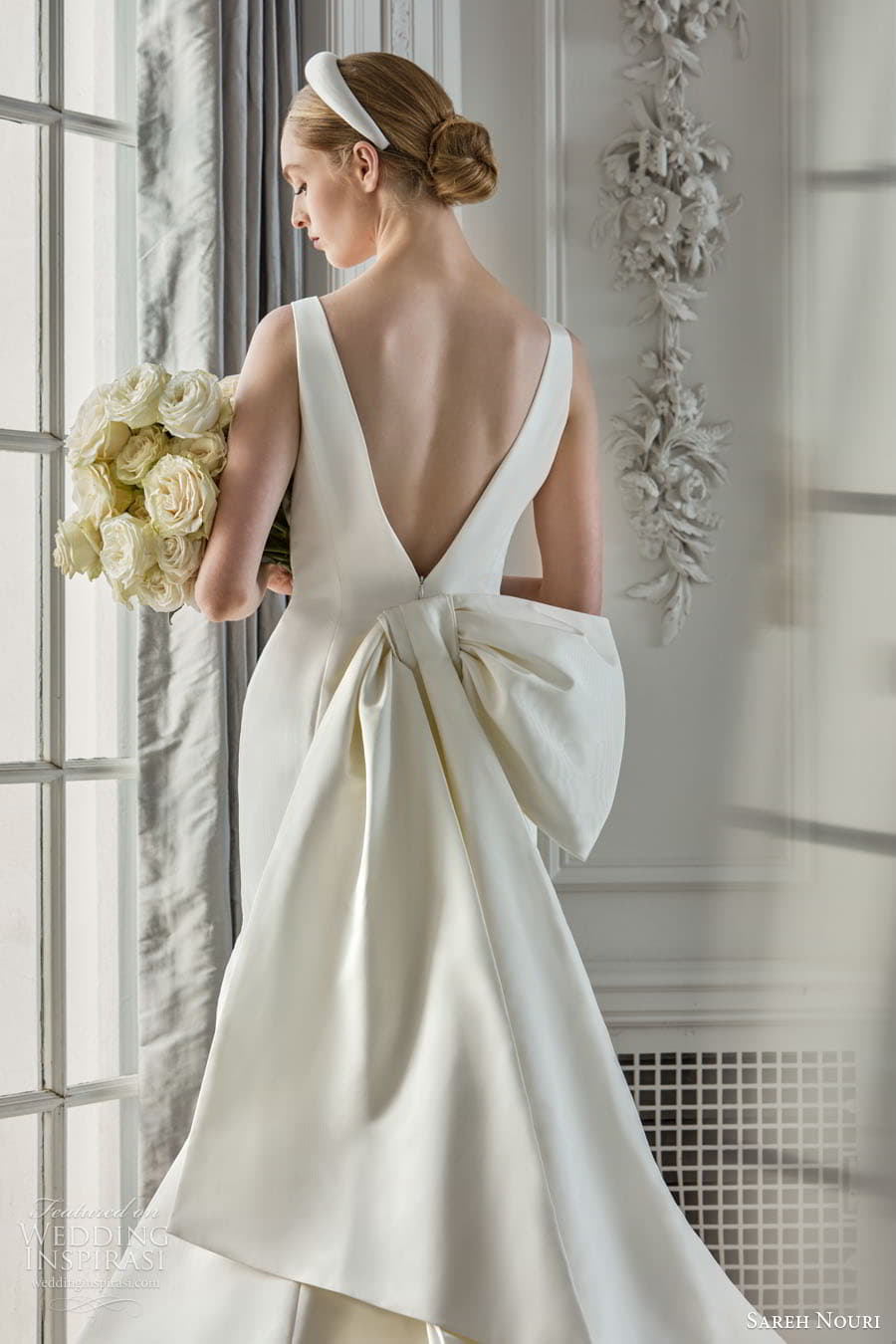 sareh nouri fall 2023 bridal sleeveless off shoulder strap sweetheart straight neckline fit flare a line ball gown wedding dress chapel train sicily c3