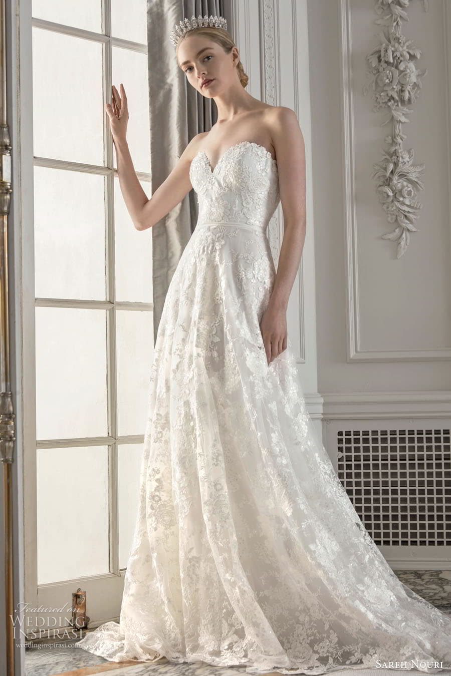 sareh nouri fall 2023 bridal sleeveless off shoulder strap sweetheart straight neckline fit flare a line ball gown wedding dress chapel train siena sareh nouri fall 2023 bridal sleeveless off shoulder strap sweetheart straight neckline fit flare a line ball gown wedding dress chapel train siena