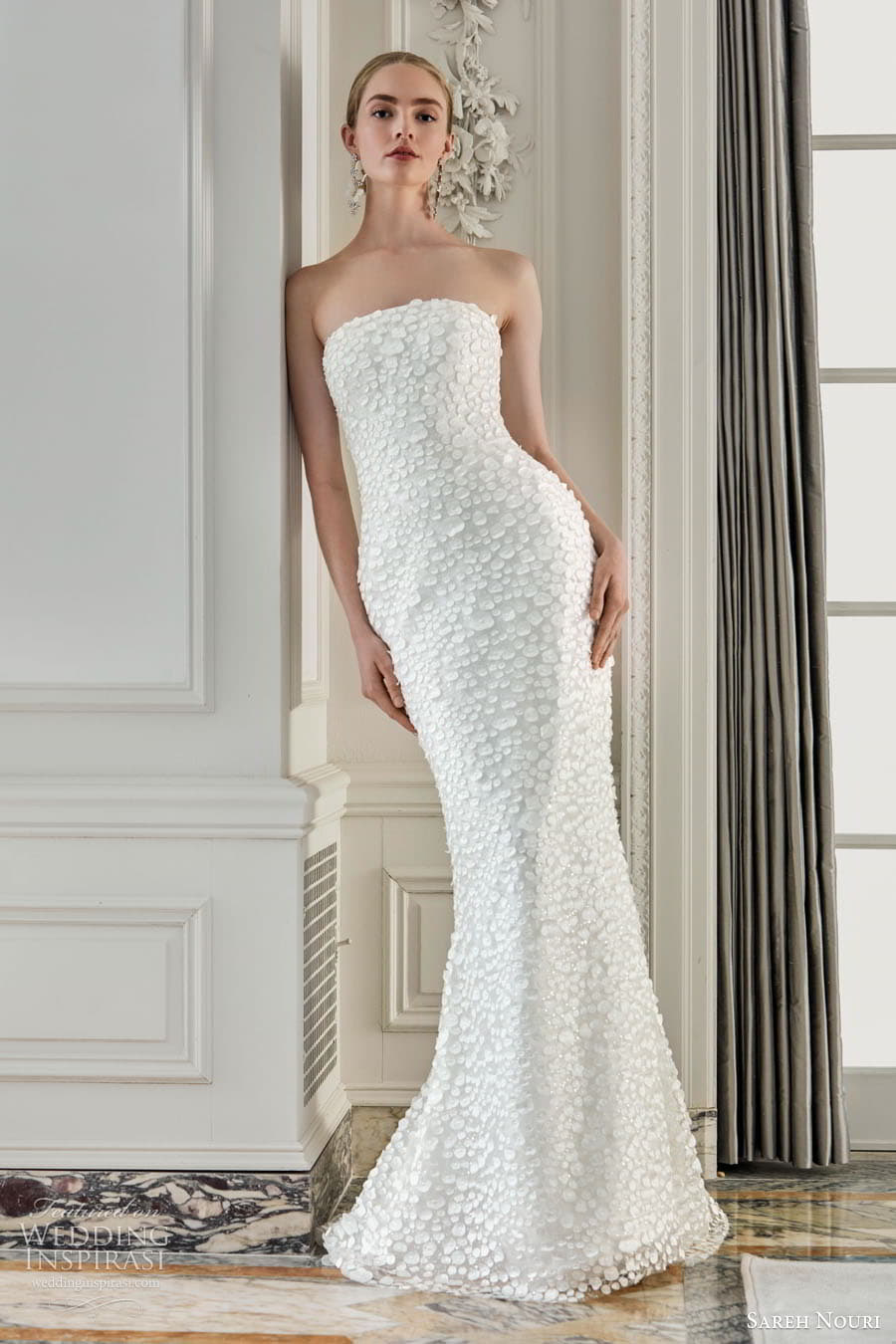 sareh nouri fall 2023 bridal sleeveless off shoulder strap sweetheart straight neckline fit flare a line ball gown wedding dress chapel train tivoli2