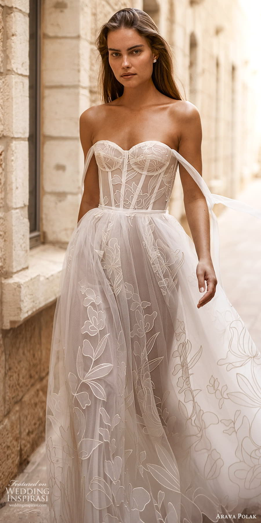 arava polak fall 2023 bridal off shoulder strap sweetheart neckline embellished bodice a line ball gown wedding dress chapel train (5) mv arava polak fall 2023 bridal off shoulder strap sweetheart neckline embellished bodice a line ball gown wedding dress chapel train (5) mv