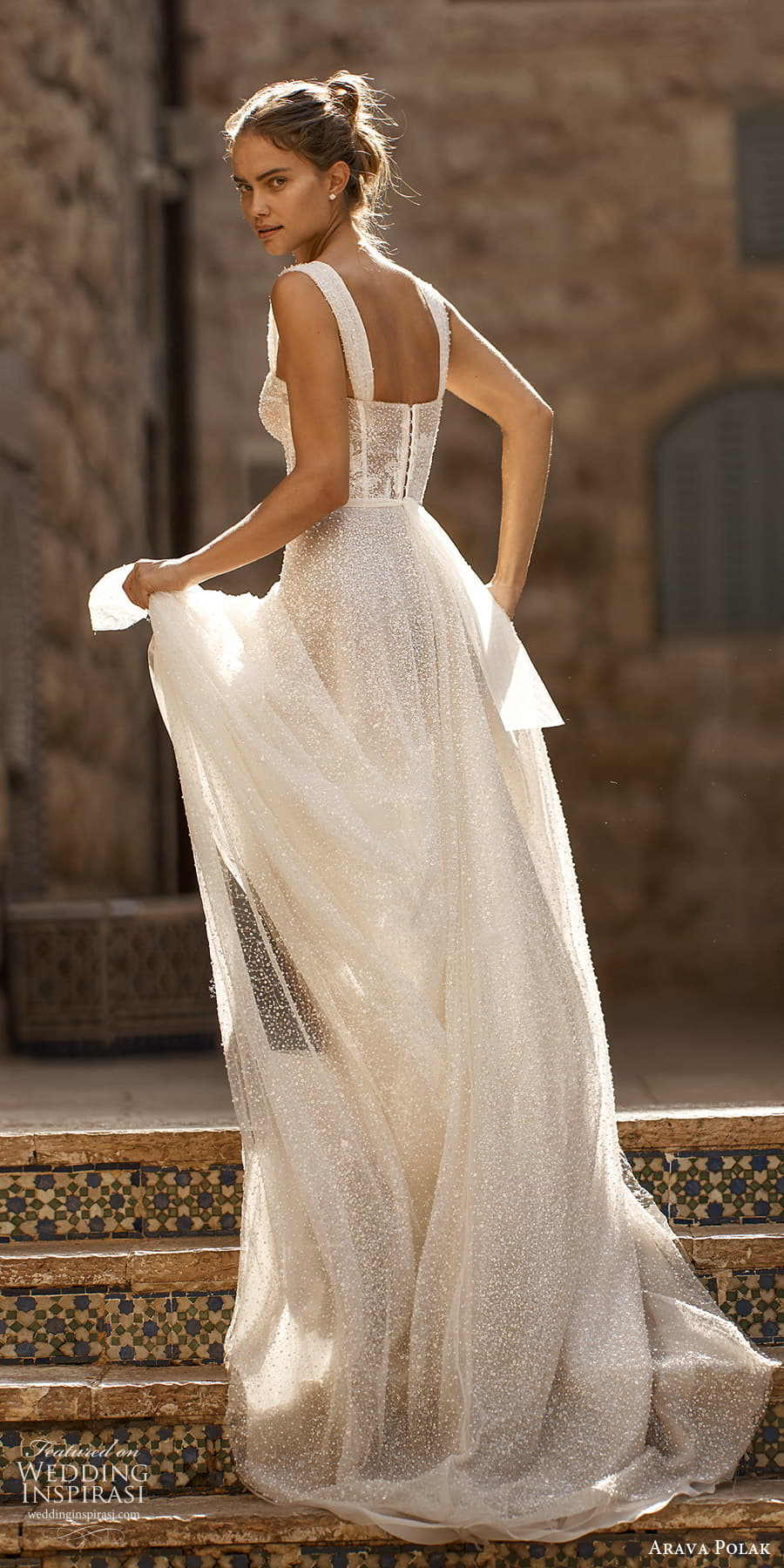 arava polak fall 2023 bridal sleeveless strap sweetheart neckline embellished sheer corset bodice a line wedding dress chapel train (9) bv arava polak fall 2023 bridal sleeveless strap sweetheart neckline embellished sheer corset bodice a line wedding dress chapel train (9) bv