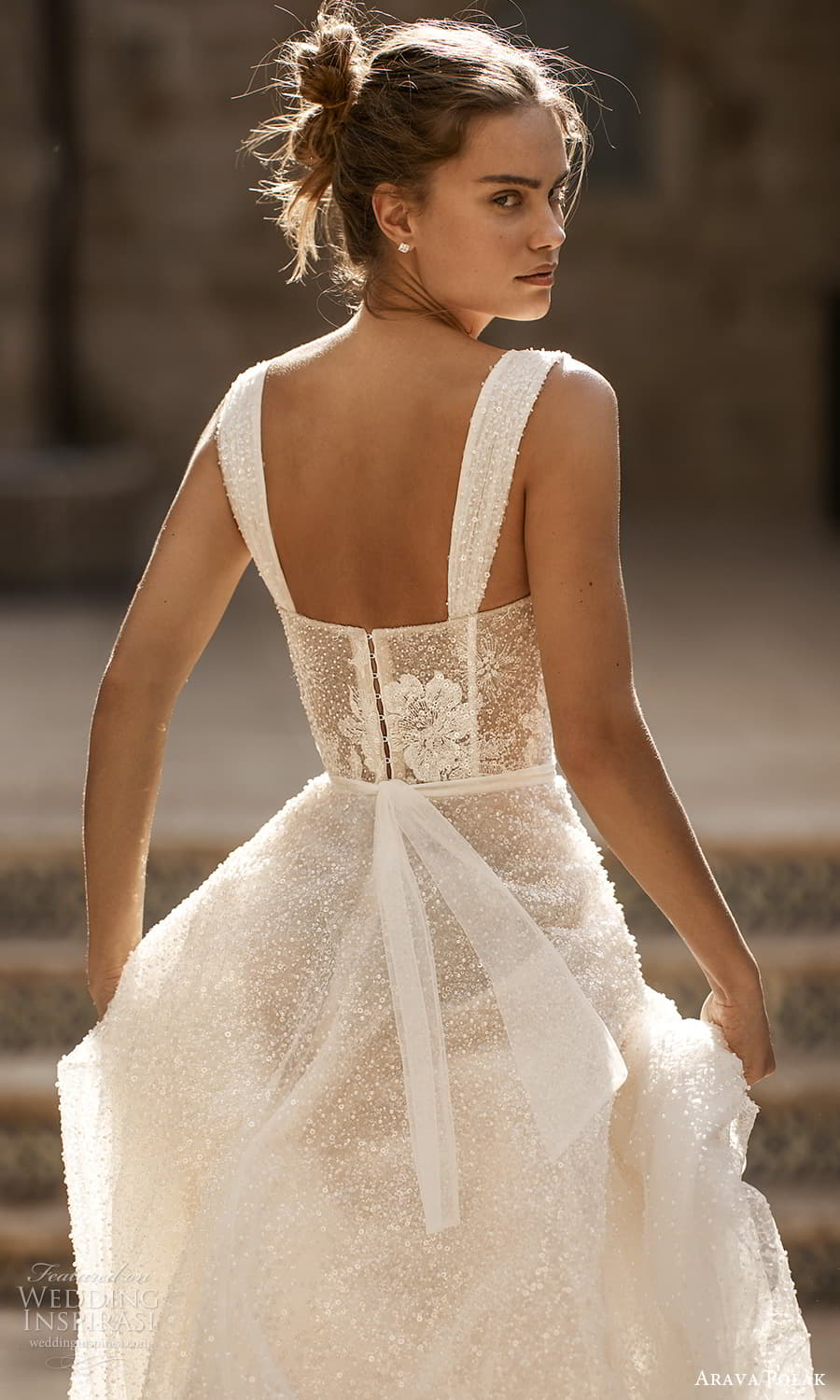 arava polak fall 2023 bridal sleeveless strap sweetheart neckline embellished sheer corset bodice a line wedding dress chapel train (9) zbv arava polak fall 2023 bridal sleeveless strap sweetheart neckline embellished sheer corset bodice a line wedding dress chapel train (9) zbv