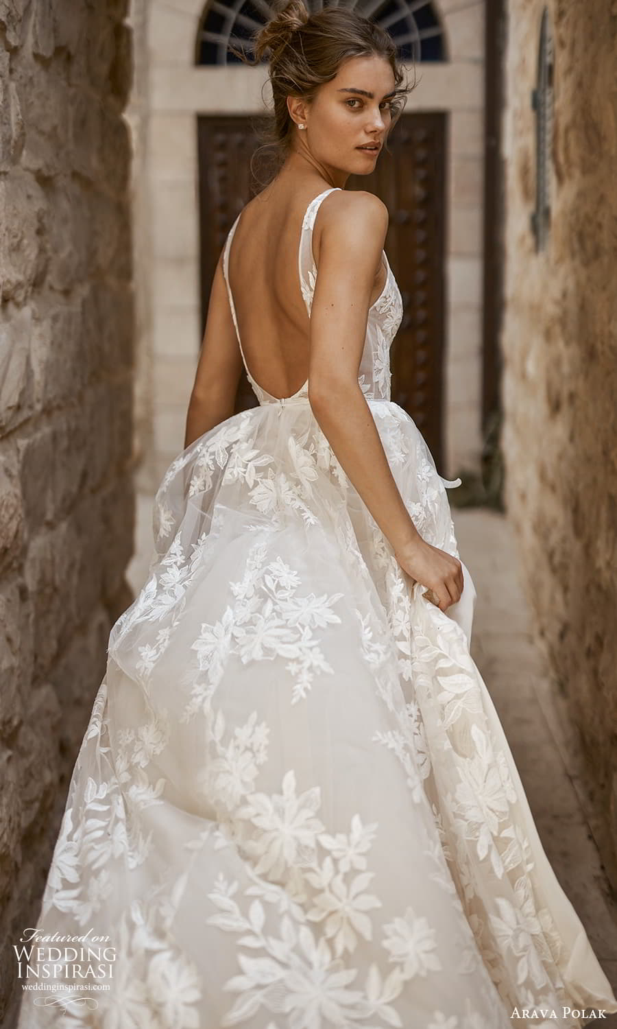 arava polak fall 2023 bridal sleeveless strap v neckline embellished lace a line ball gown wedding dress chapel train (2) zbv