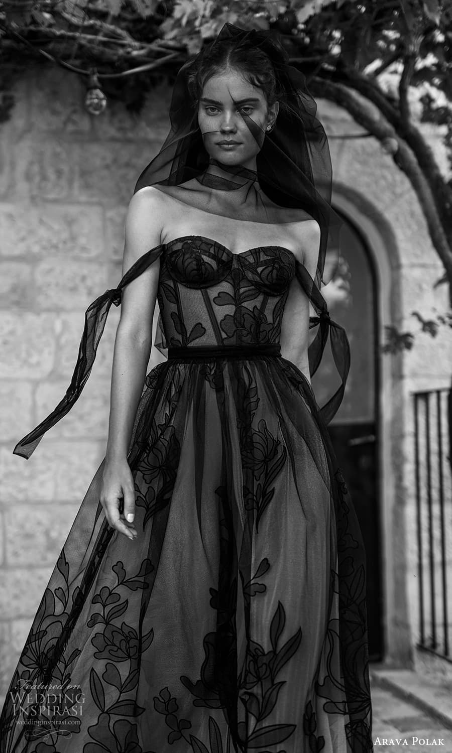 arava polak fall 2023 bridal sleeveless straps sweetheart neckline embellished corset bodice a line ball gown black wedding dress (11) zv 