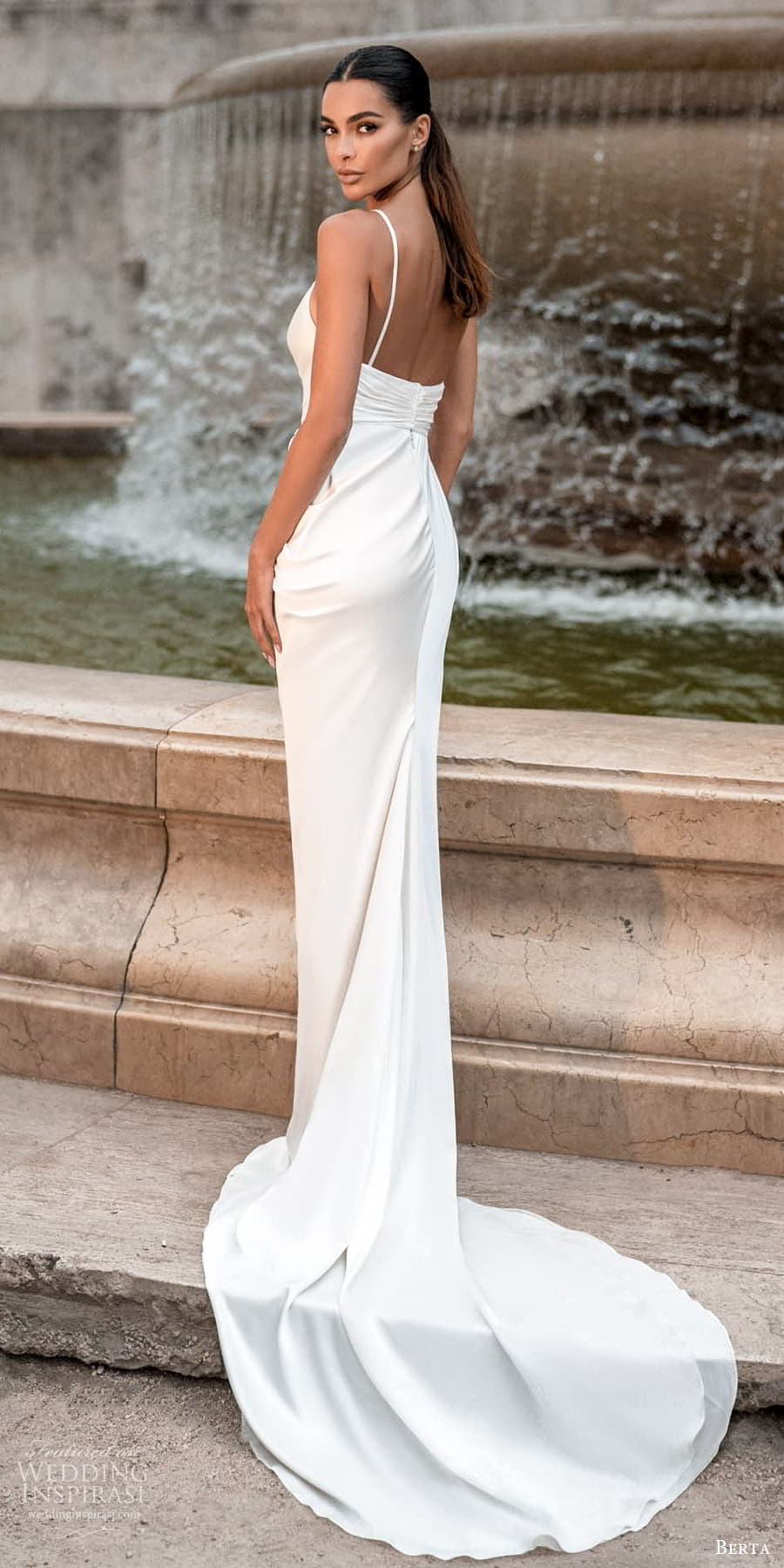 berta fall 2023 privee bridal sleeveless strap surplice sweetheart neckline ruched bodice clean minimalist sheath wedding dress chapel train slit skirt (8) bv berta fall 2023 privee bridal sleeveless strap surplice sweetheart neckline ruched bodice clean minimalist sheath wedding dress chapel train slit skirt (8) bv