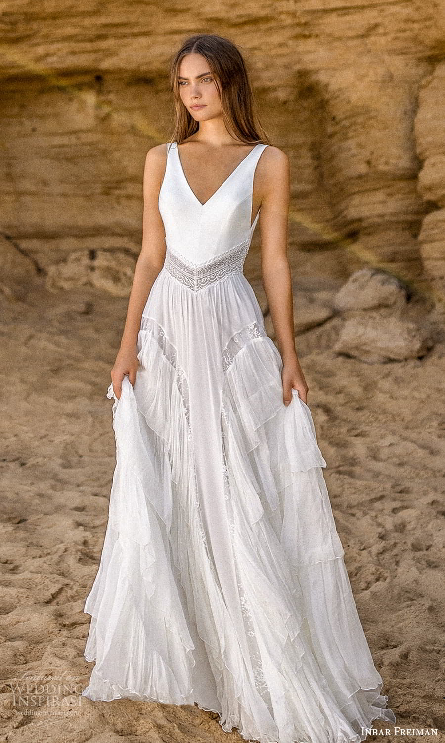 inbar freiman 2023 bridal sleeveless straps v neckline embellished waist clean a line wedding dress chapel train (10) mv inbar freiman 2023 bridal sleeveless straps v neckline embellished waist clean a line wedding dress chapel train (10) mv