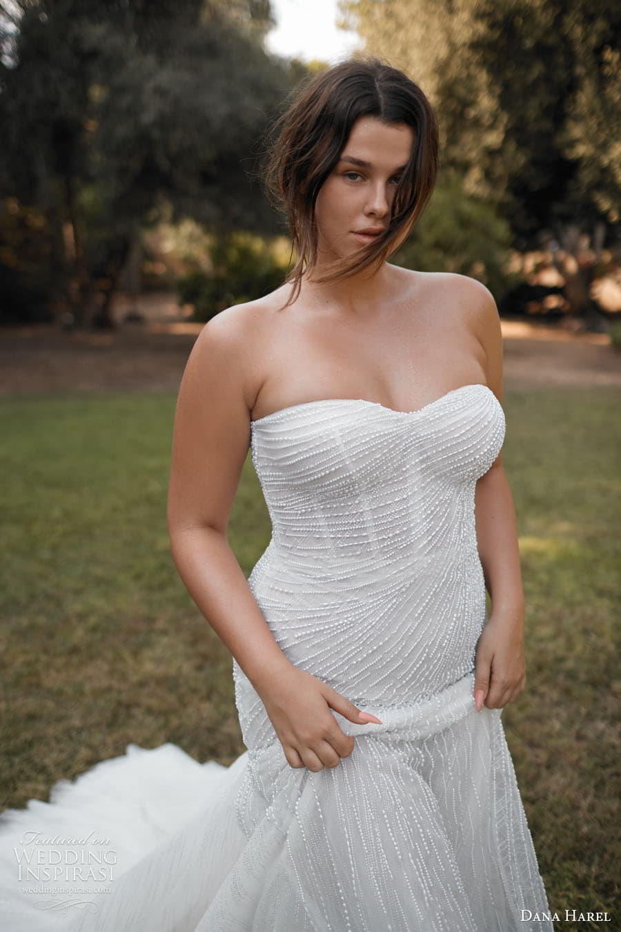 dana harel fall 2023 bridal strapless sweetheart neckline heavily embellished bodice a line fit flare plus size wedding dress chapel train (8) zv dana harel fall 2023 bridal strapless sweetheart neckline heavily embellished bodice a line fit flare plus size wedding dress chapel train (8) zv