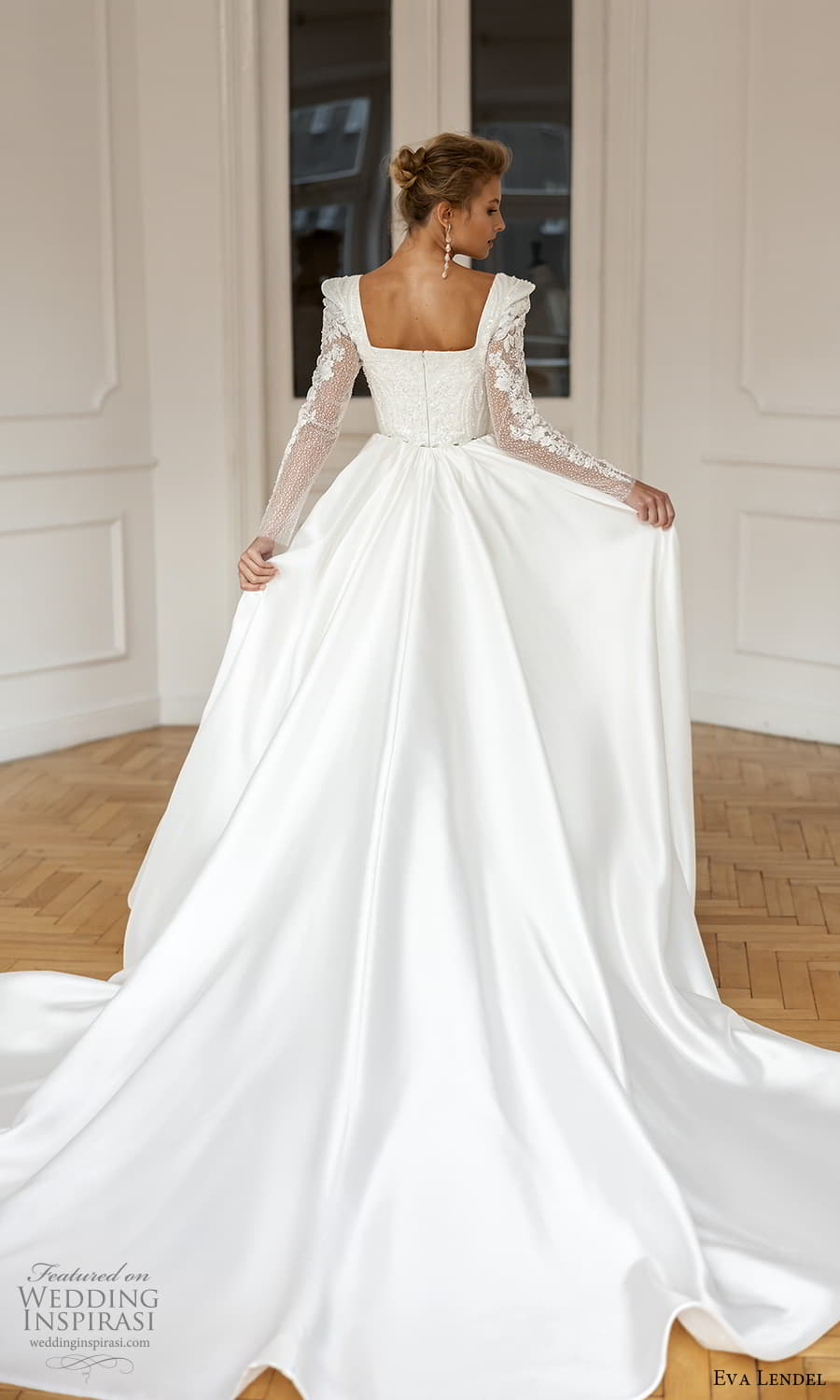 eva lendel fall 2023 bridal sheer long puff square neckline sheath a line wedding dress ball gown overskirt chapel train (5) bv eva lendel fall 2023 bridal sheer long puff square neckline sheath a line wedding dress ball gown overskirt chapel train (5) bv
