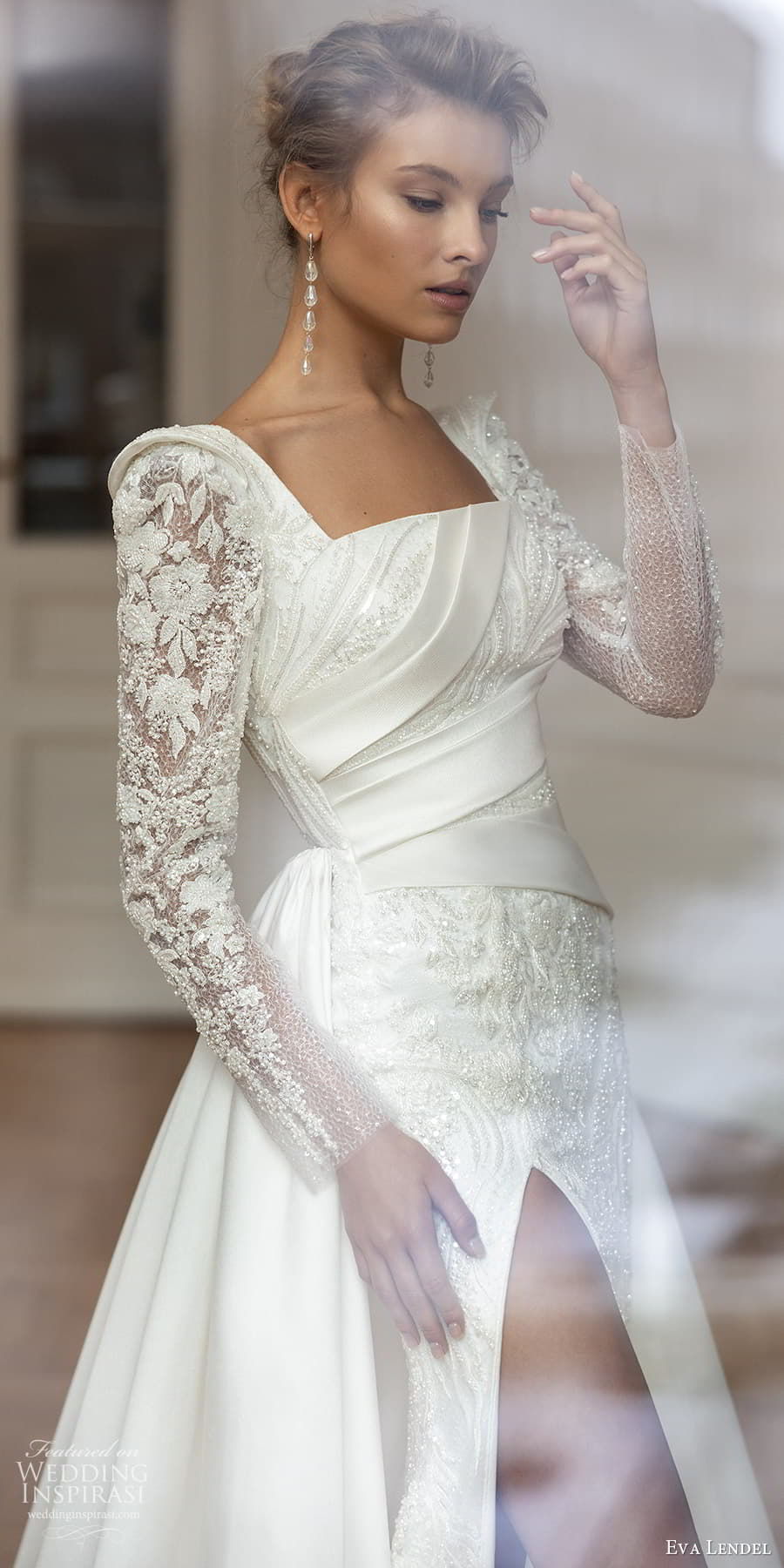 eva lendel fall 2023 bridal sheer long puff square neckline sheath a line wedding dress ball gown overskirt chapel train (5) lv eva lendel fall 2023 bridal sheer long puff square neckline sheath a line wedding dress ball gown overskirt chapel train (5) lv