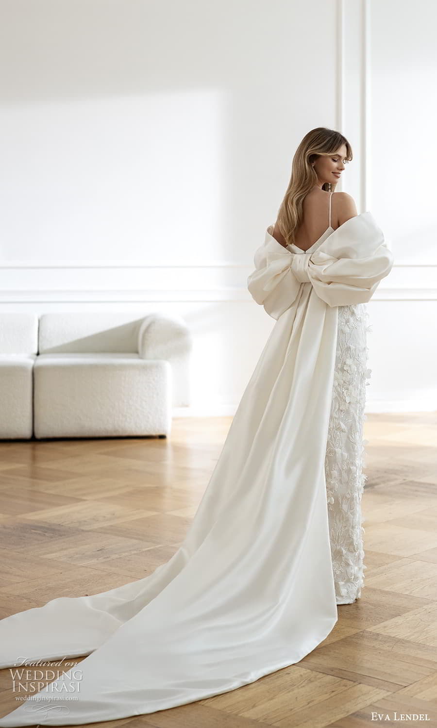 eva lendel fall 2023 bridal sleeveless thin straps v neckline embellished sheath wedding dress chapel train puff sleeve coat (21) bv eva lendel fall 2023 bridal sleeveless thin straps v neckline embellished sheath wedding dress chapel train puff sleeve coat (21) bv