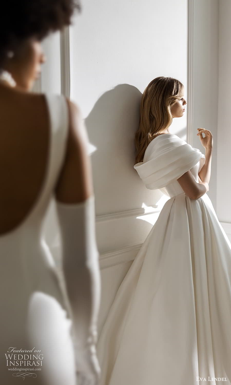 eva lendel fall 2023 bridal sleeveless thin straps v neckline embellished sheath wedding dress chapel train puff sleeve coat (21) sv eva lendel fall 2023 bridal sleeveless thin straps v neckline embellished sheath wedding dress chapel train puff sleeve coat (21) sv