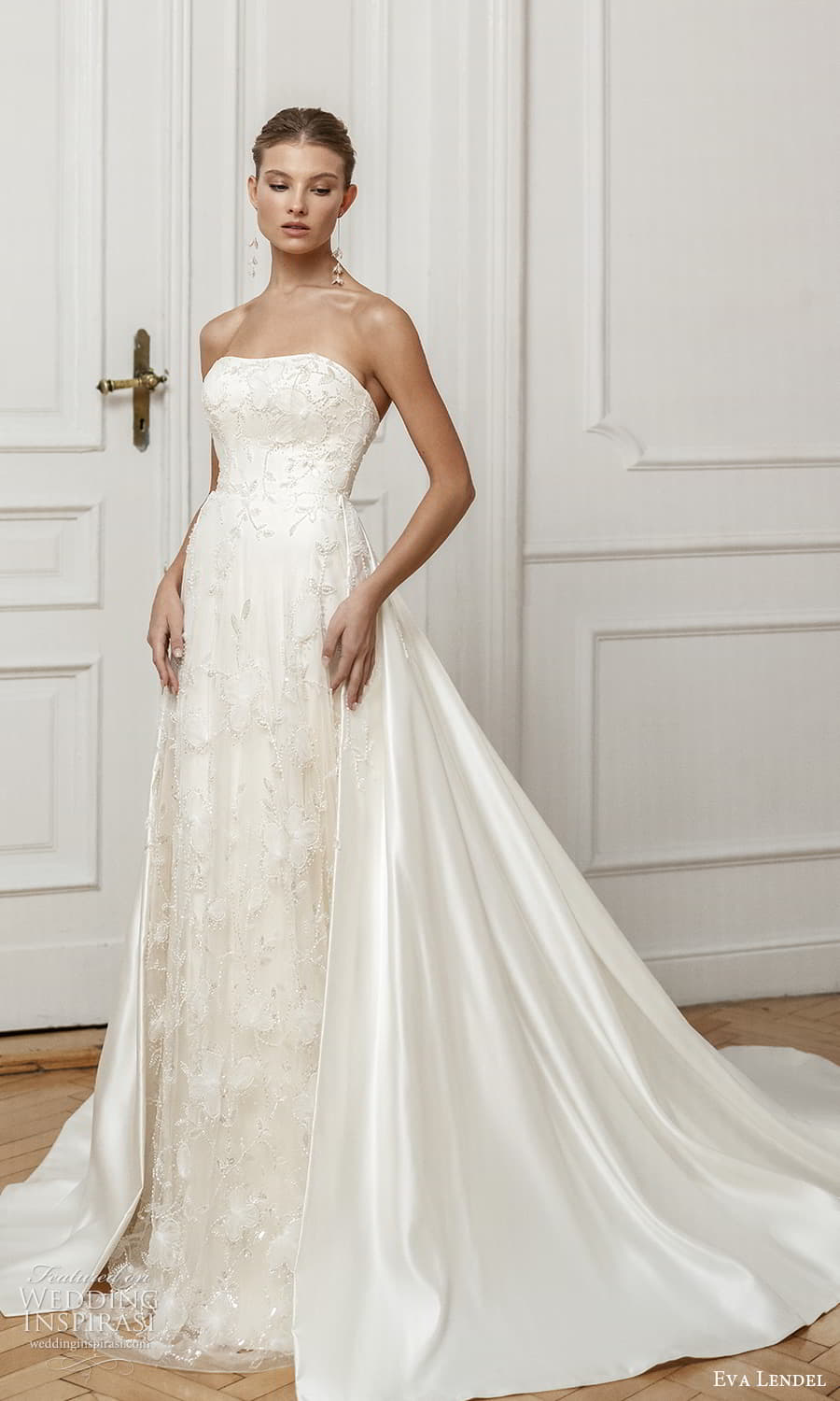 eva lendel fall 2023 bridal strapless semi scoop neckline fully embellished a line wedding dress ball gown overskirt chapel train (28) mv eva lendel fall 2023 bridal strapless semi scoop neckline fully embellished a line wedding dress ball gown overskirt chapel train (28) mv