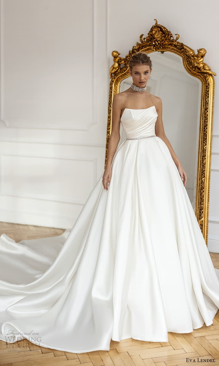 eva lendel fall 2023 bridal strapless semi scoop neckline pleated bodice clean minimalist a line ball gown wedding dress cathedral train (33) mv eva lendel fall 2023 bridal strapless semi scoop neckline pleated bodice clean minimalist a line ball gown wedding dress cathedral train (33) mv