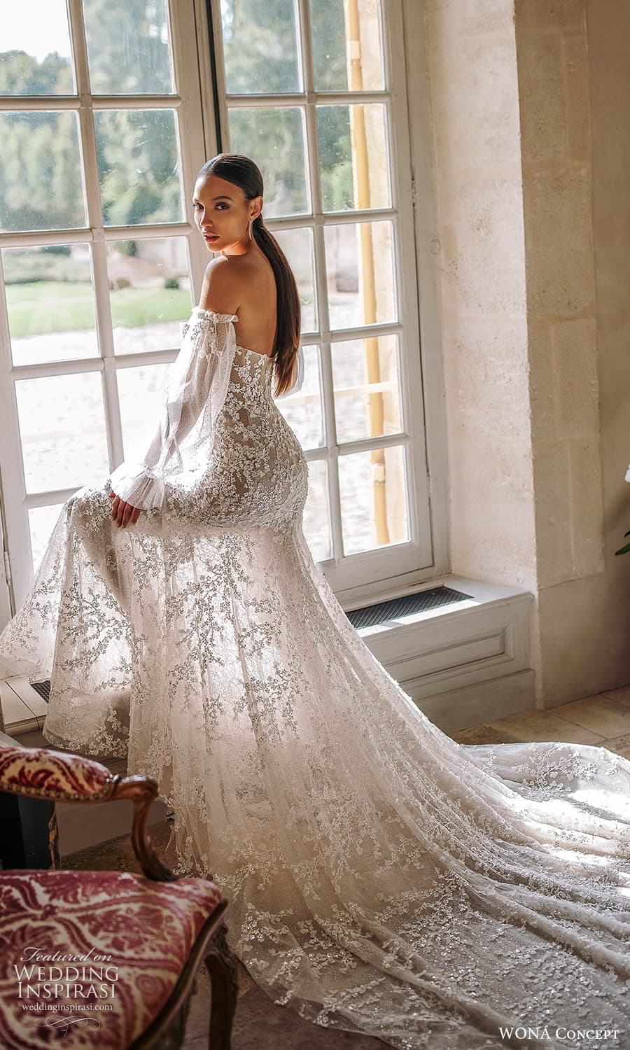 wona atelier 2023 bridal detached puff sleeves strapless sweetheart neckline fully embellished fit flare mermaid wedding dress chapel train (1) bv wona atelier 2023 bridal detached puff sleeves strapless sweetheart neckline fully embellished fit flare mermaid wedding dress chapel train (1) bv