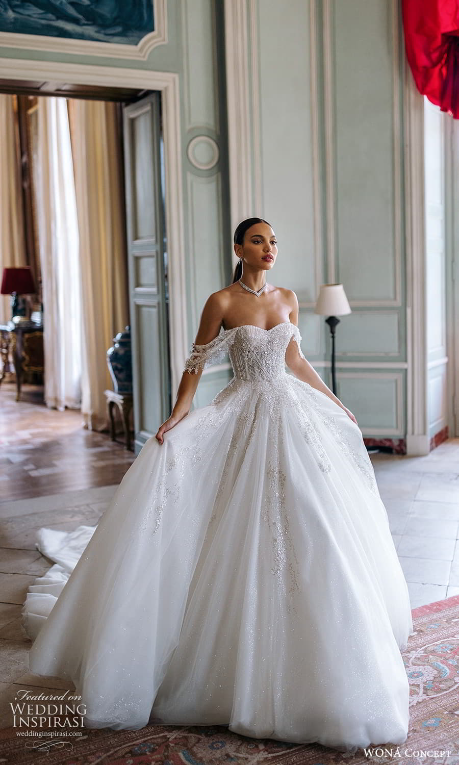 wona atelier 2023 bridal off shoulder strap swag sleeve strapless sweetheart neckline embellished bodice a line ball gown wedding dress chapel train (2) mv wona atelier 2023 bridal off shoulder strap swag sleeve strapless sweetheart neckline embellished bodice a line ball gown wedding dress chapel train (2) mv