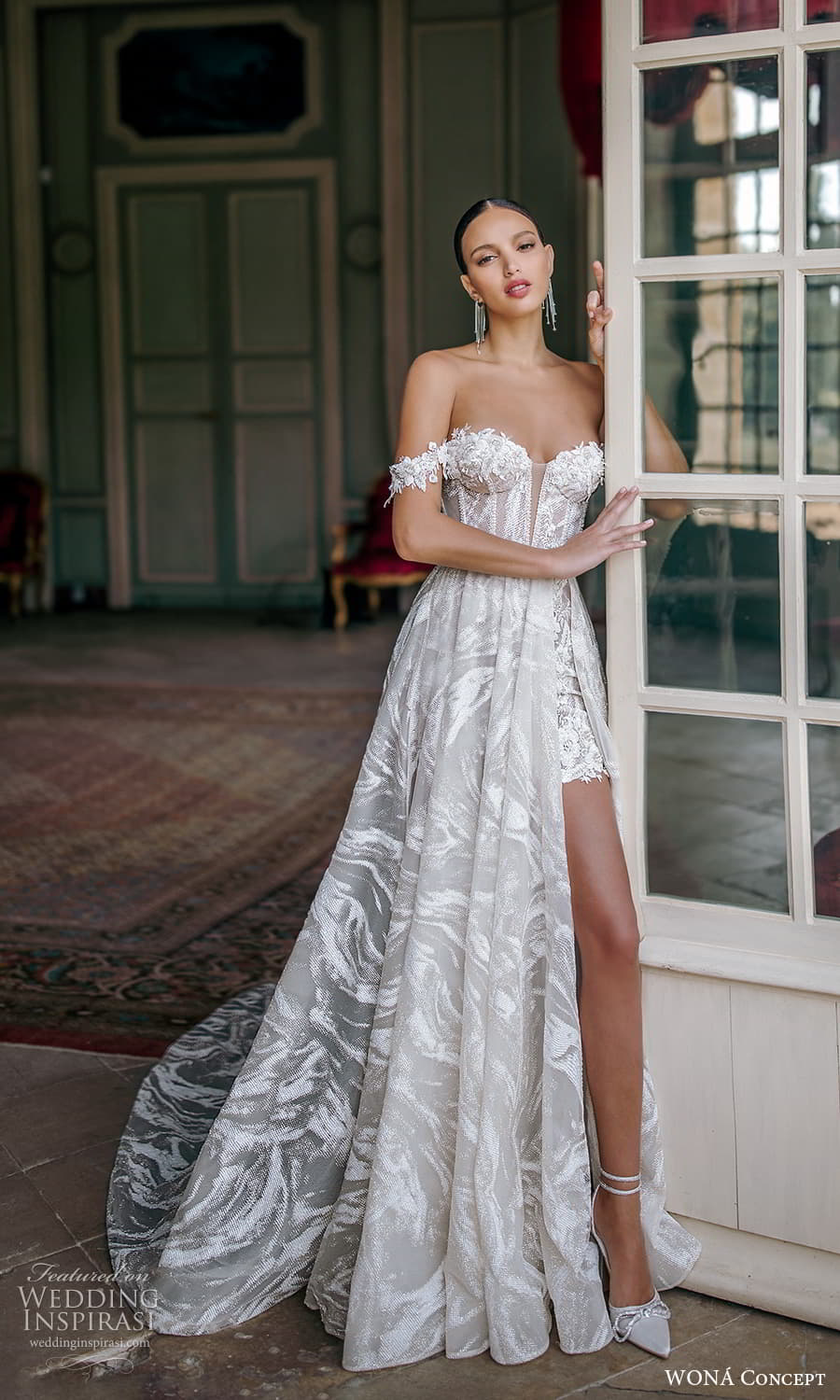 wona atelier 2023 bridal off shoulder strap sweetheart neckline embellished a line ball gown wedding dress slit skirt (7) mv