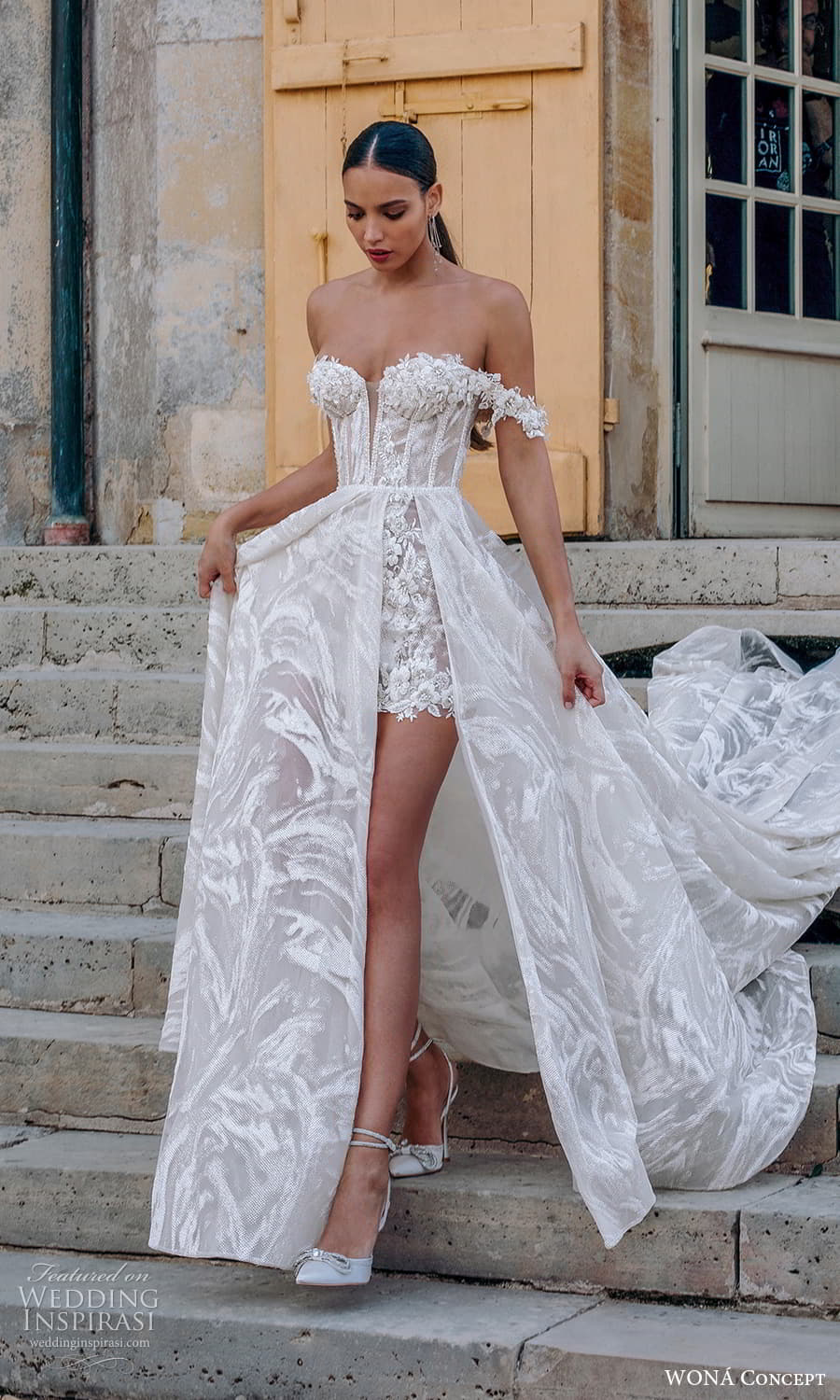 wona atelier 2023 bridal off shoulder strap sweetheart neckline embellished a line ball gown wedding dress slit skirt (7) sv