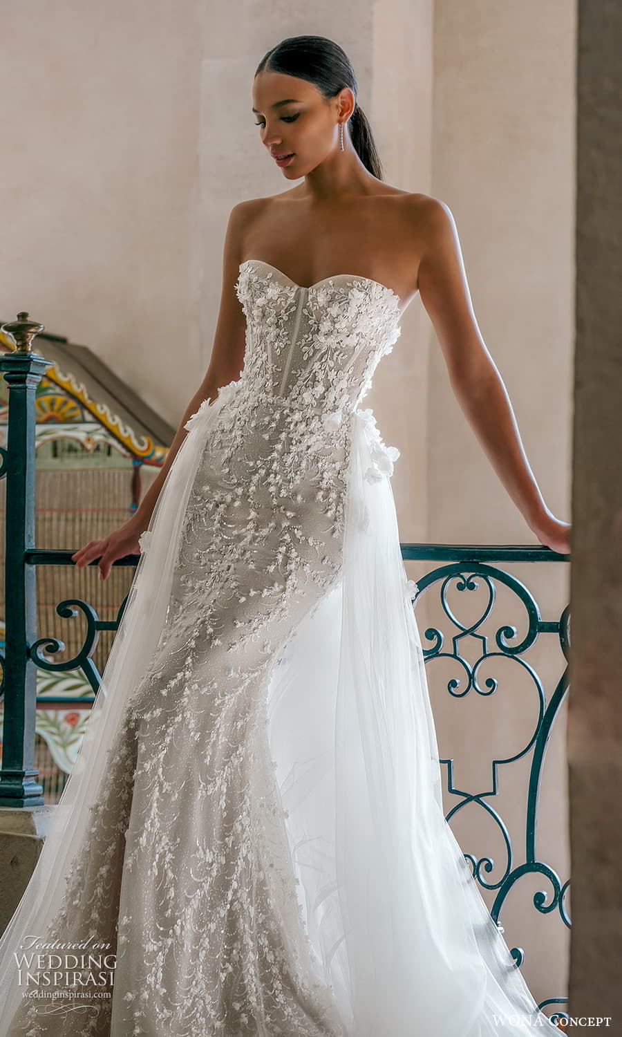 wona atelier 2023 bridal strapless sweetheart neckline fully embellished sheath wedding dress a line overskirt chapel train (5) mv wona atelier 2023 bridal strapless sweetheart neckline fully embellished sheath wedding dress a line overskirt chapel train (5) mv