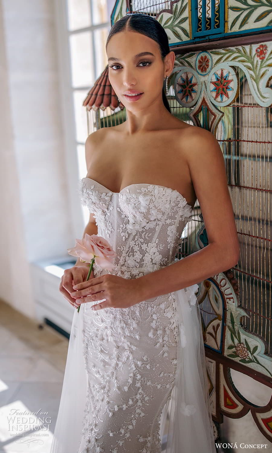 wona atelier 2023 bridal strapless sweetheart neckline fully embellished sheath wedding dress a line overskirt chapel train (5) zv wona atelier 2023 bridal strapless sweetheart neckline fully embellished sheath wedding dress a line overskirt chapel train (5) zv