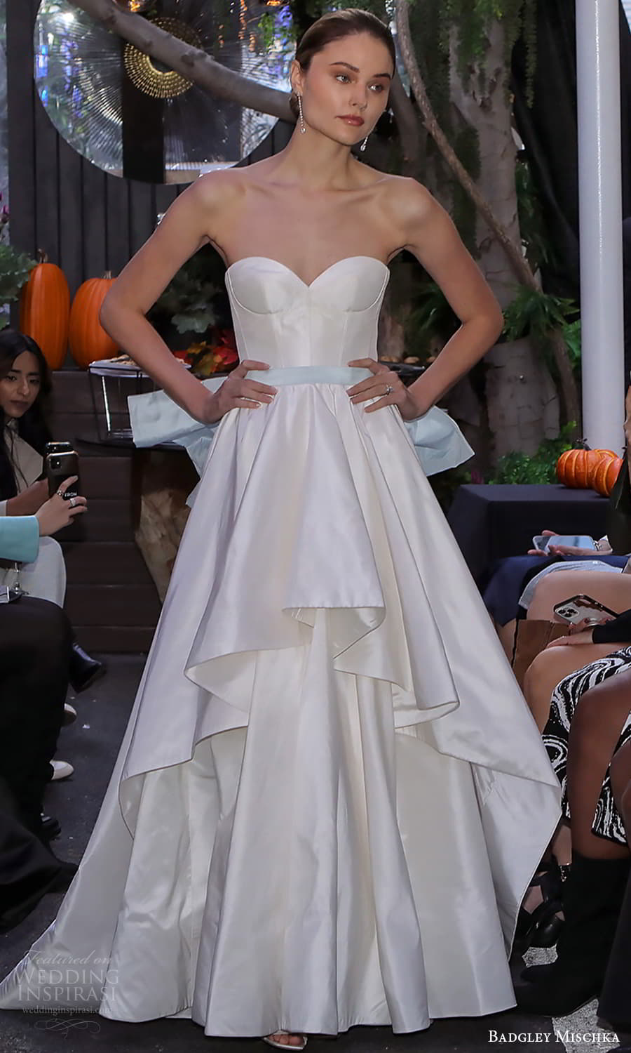 badgley mischka 2023 bridal strapless sweetheart neckline clean minimalist a line ball gown wedding dress tiered skirt (10) mv