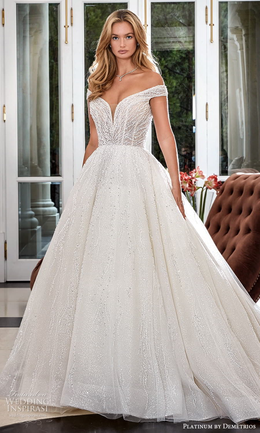 demetrios 2023 platinum bridal off shoulder straps sweetheart neckline fully embellished a line ball gown wedding dress chapel train (18) mv demetrios 2023 platinum bridal off shoulder straps sweetheart neckline fully embellished a line ball gown wedding dress chapel train (18) mv