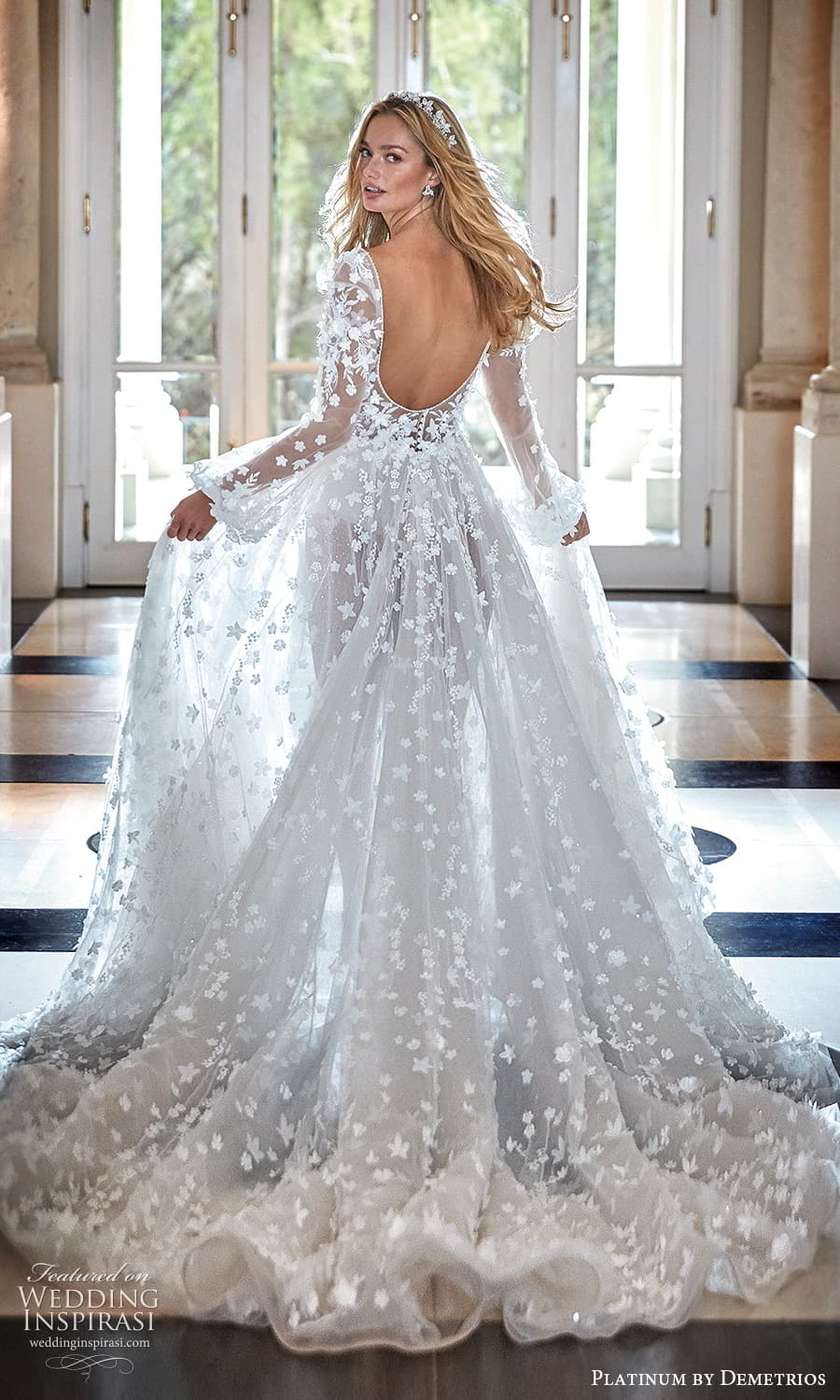 demetrios 2023 platinum bridal sheer bishop sleeve plunging v neckline embellished a line ball gown wedding dress chapel train (7) bv demetrios 2023 platinum bridal sheer bishop sleeve plunging v neckline embellished a line ball gown wedding dress chapel train (7) bv