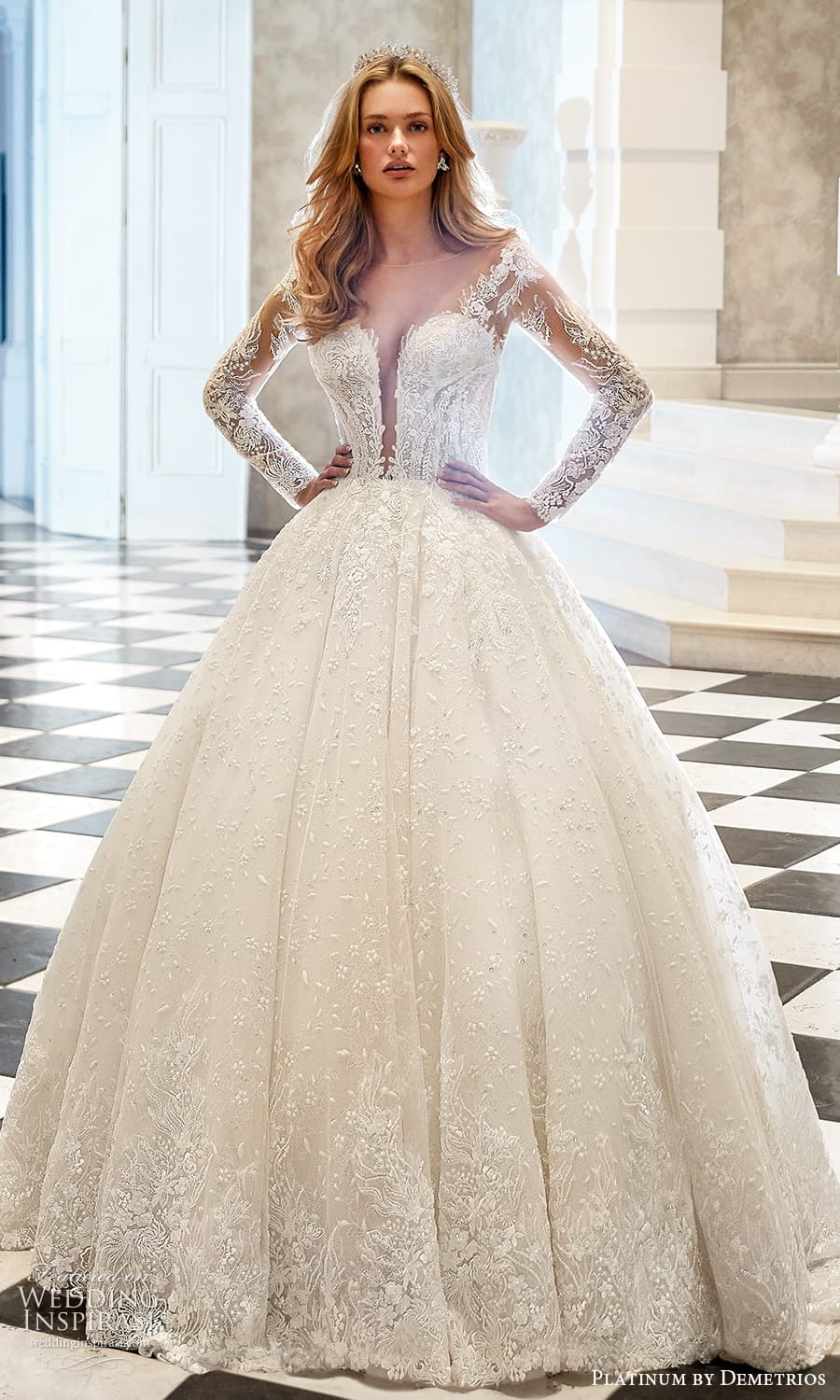 demetrios 2023 platinum bridal sheer long sleeve plunging v neckline fully embellished a line ball gown wedding dress chapel train (12) mv demetrios 2023 platinum bridal sheer long sleeve plunging v neckline fully embellished a line ball gown wedding dress chapel train (12) mv