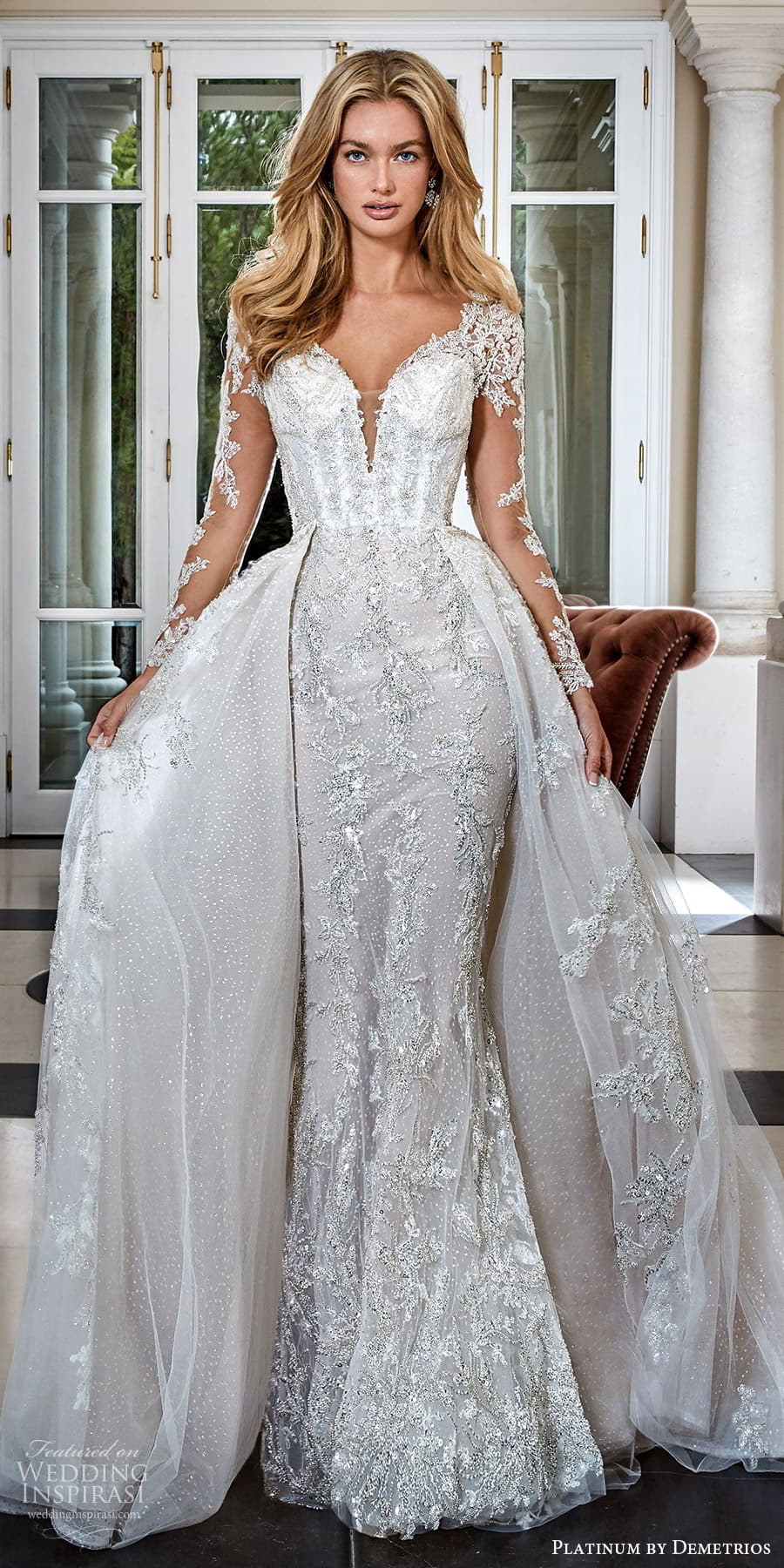 demetrios 2023 platinum bridal sheer long sleeve split sweetheart neckline fully embellished sheath fit flare mermaid wedding dress a line ball gown overskirt (4) mv demetrios 2023 platinum bridal sheer long sleeve split sweetheart neckline fully embellished sheath fit flare mermaid wedding dress a line ball gown overskirt (4) mv